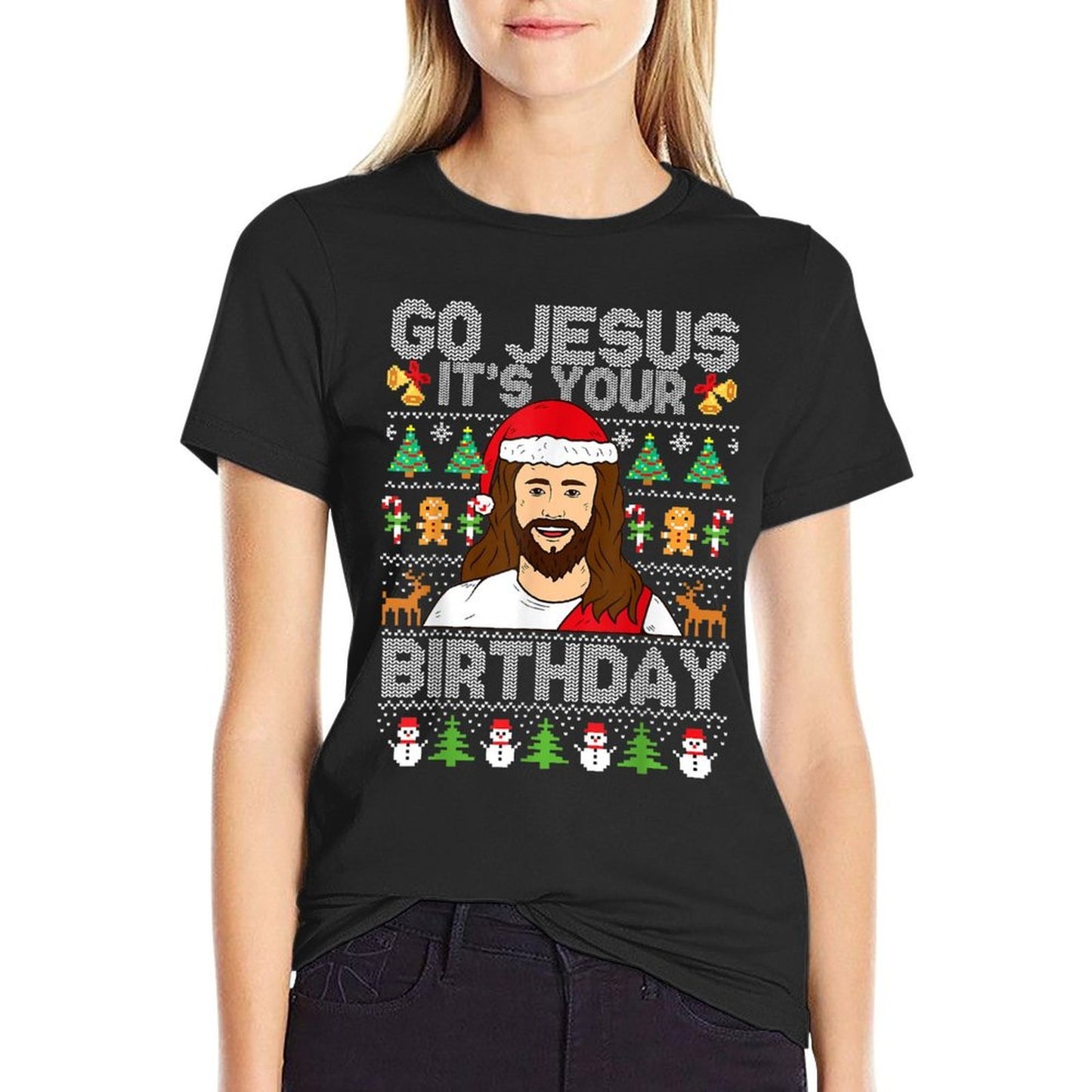 Go Jesus It's Your Birthday Ugly Christmas Sweater Funny Fade-proof Color T-Shirt