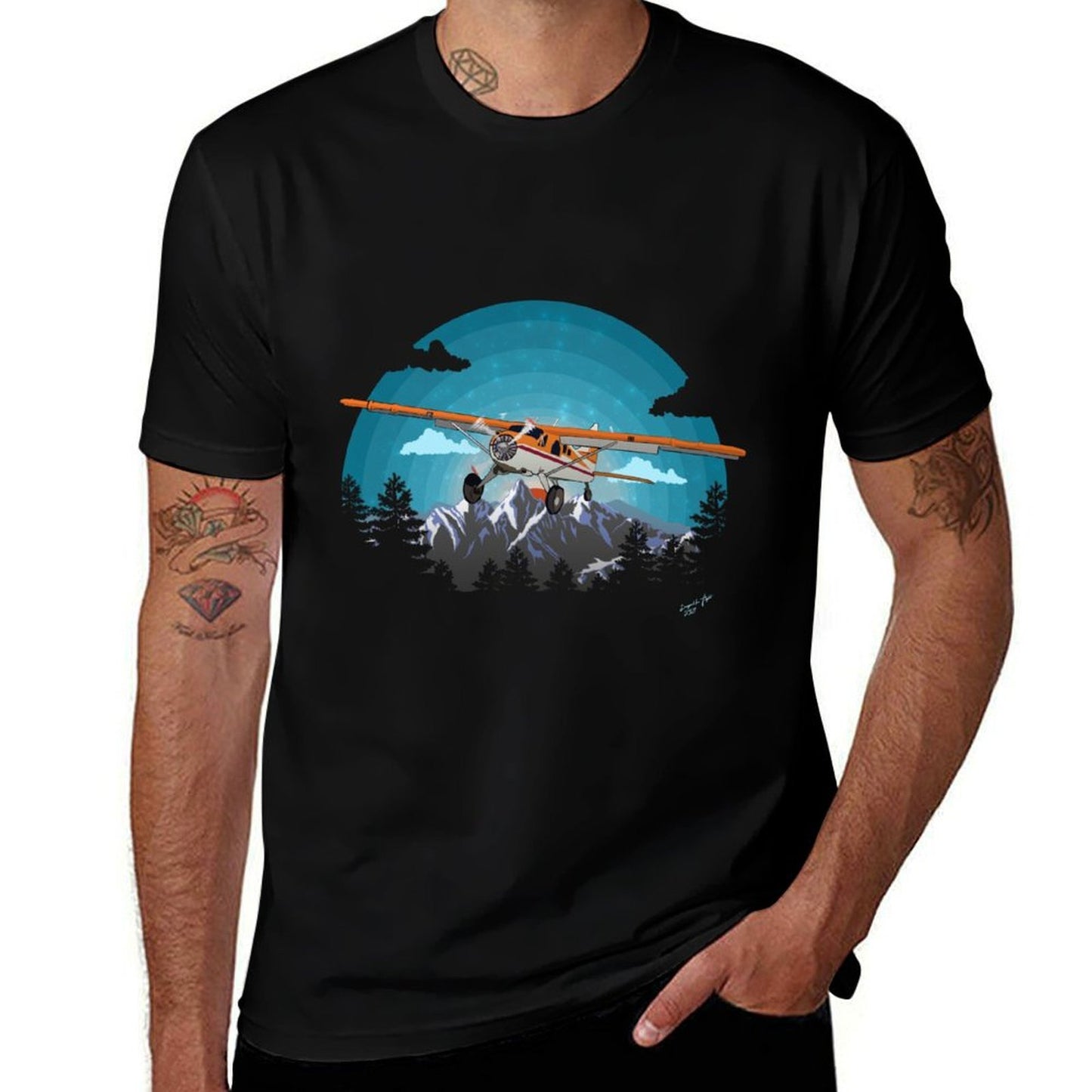 "Twilight Flight" Beaver Bushplane Airplane Flying Pilot Trendy Pattern T-Shirt