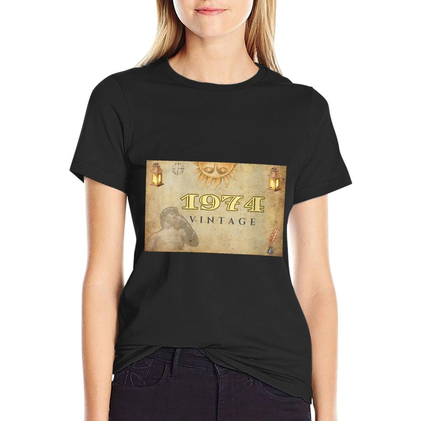 Womens 50th Birthday Best of 1974 Vintage for All Months Polyester Blend T-Shirt