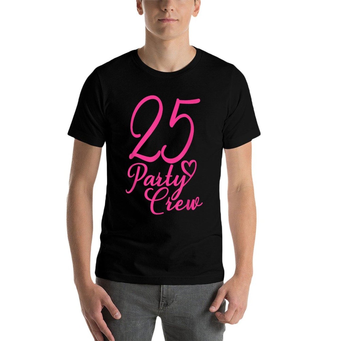 25 Party Crew Pink, Girls Women Matching Group 25th Birthday Stretchy T-Shirt