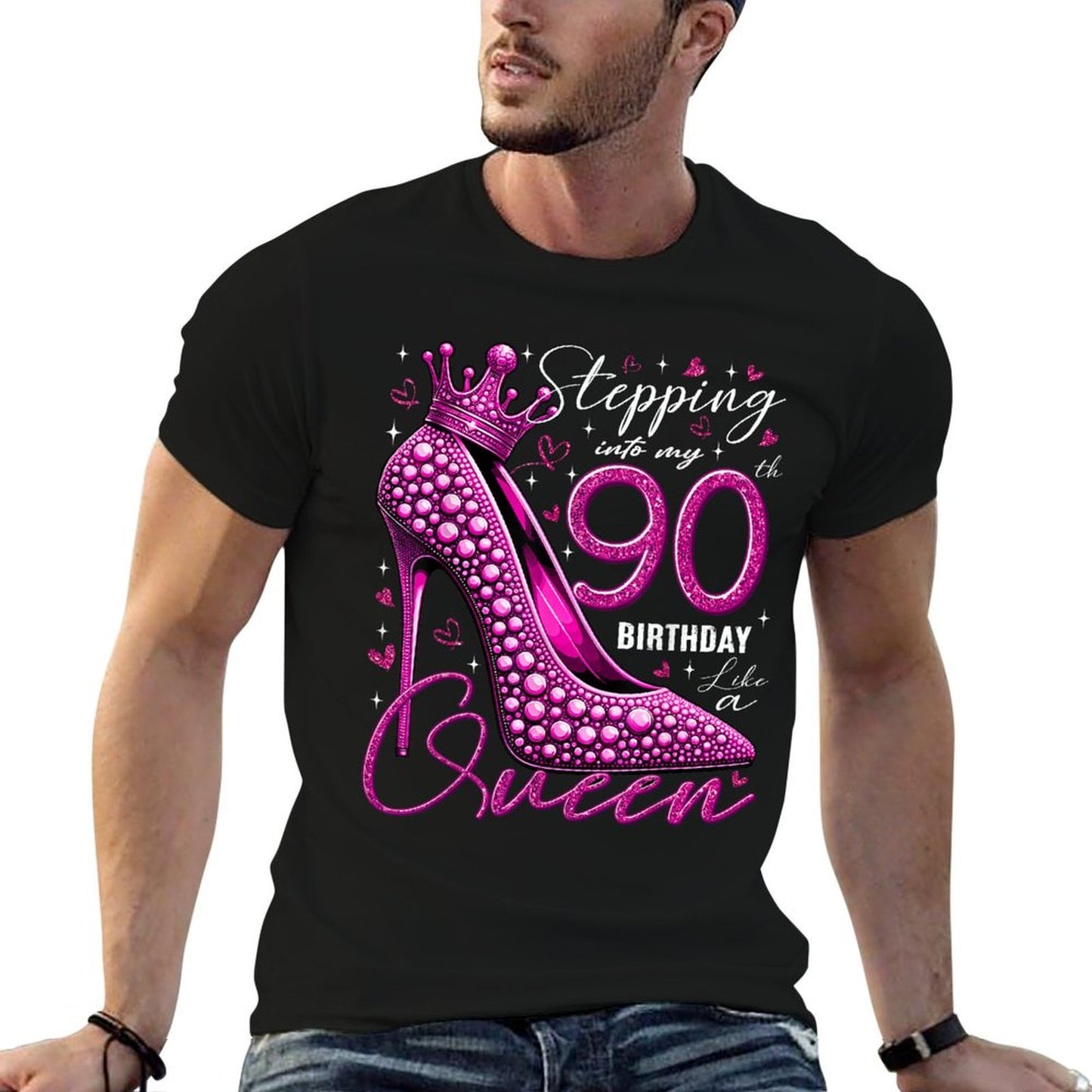90 Year Old Gifts High Heels Stepping Into My 90th Birthday Cotton T-Shirt