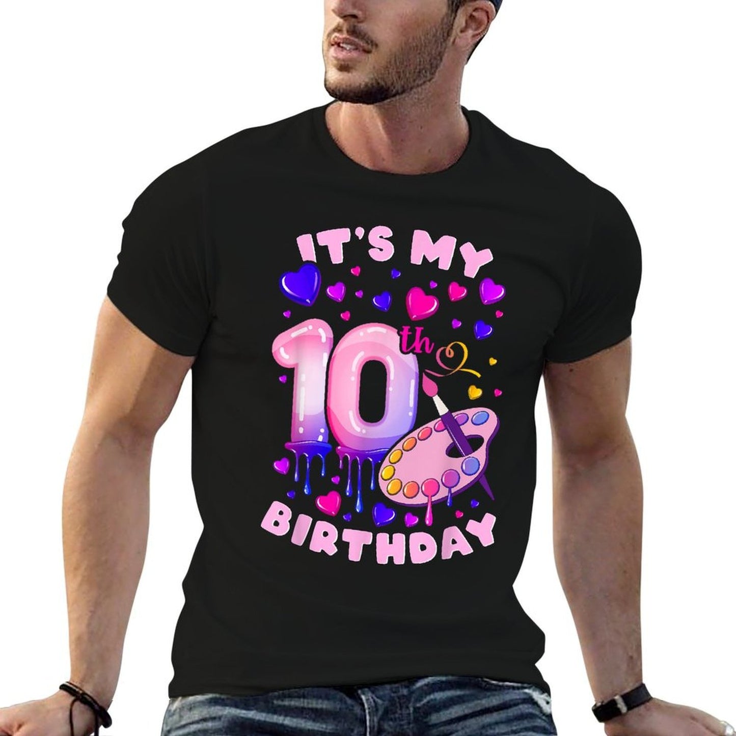 10th Birthday, Girl 10 Years, Painting Art, Number 10 Heathered Texture T-Shirt