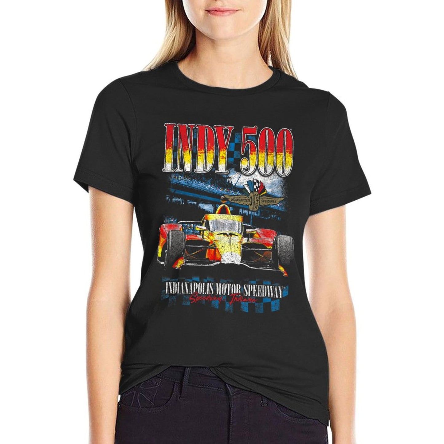 Indy 500 Indianapolis Motor Speedway Distressed Retro Poster Moisture-wicking T-Shirt