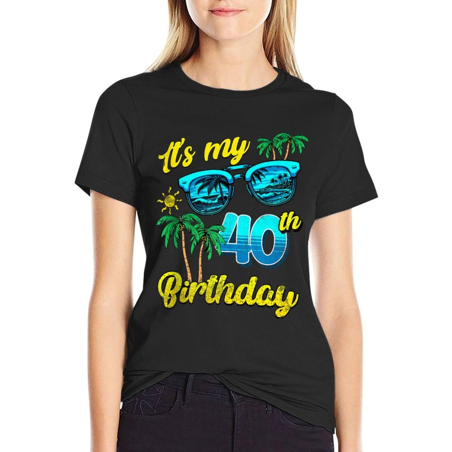 It's My 40th Birthday Tropical Beach Summer 40 Years Old Slim-fit Cut T-Shirt