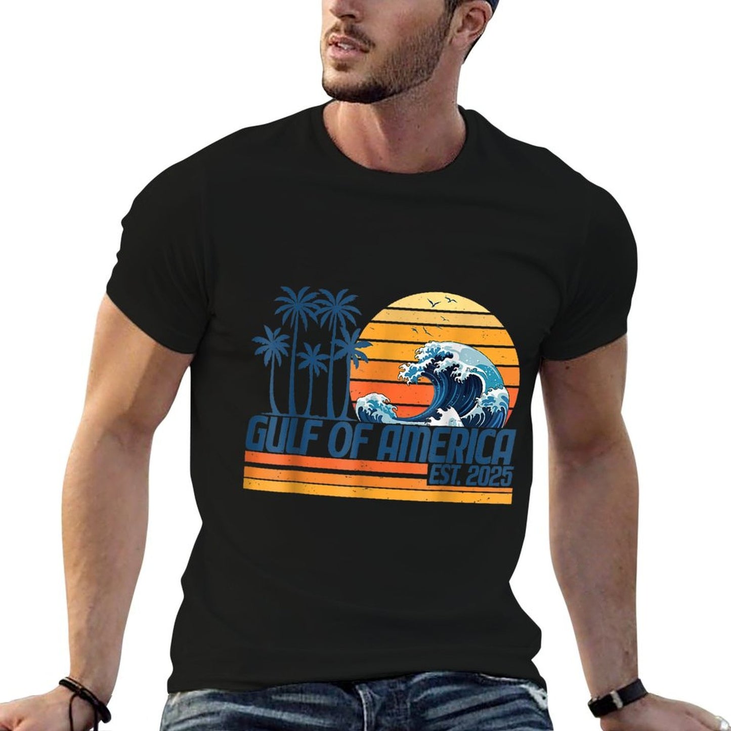 Gulf Of USA America Est 2025 Retro Vintage Gulf Of Mexico Trendy Pattern T-Shirt