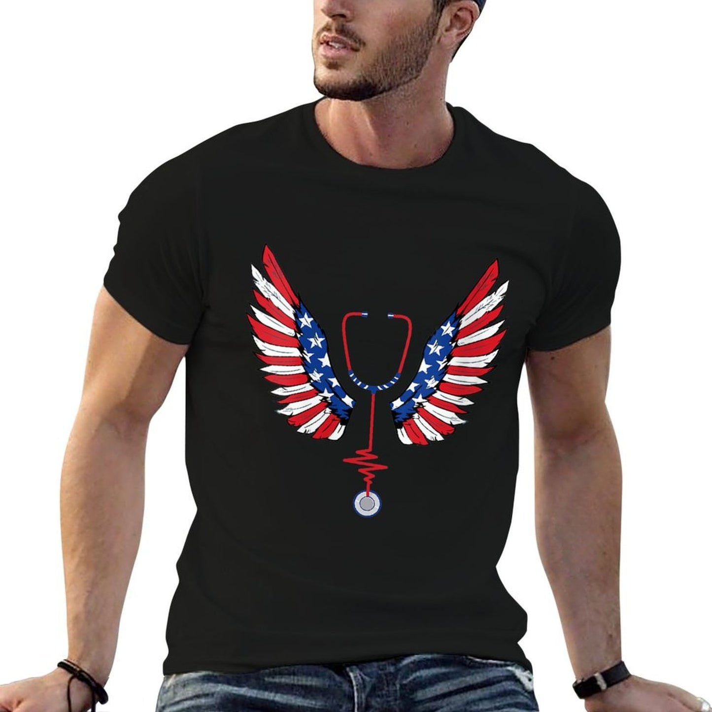 Womens Nurse American 4th Of July Wings Patriotic RN Nursing Slim-fit Cut T-Shirt