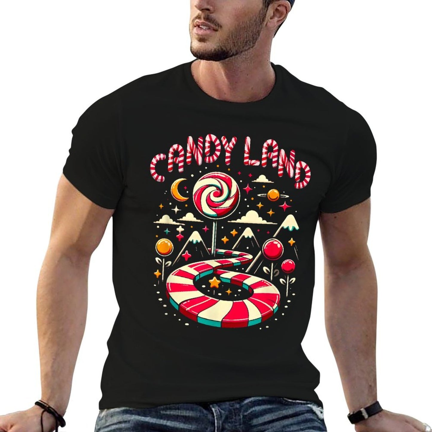 Xmas Candy Land Rainbow Trail Candy Cane Merry Christmas Summer-ready Fabric T-Shirt