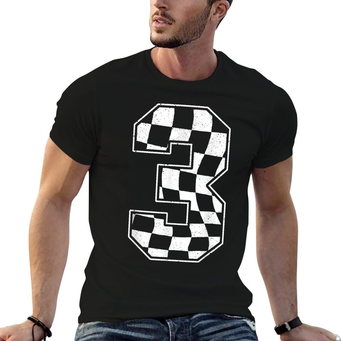 Birthday Boy 3rd Race Car Checkered Flag 3 Racing Party Kids Graphic-printed T-Shirt