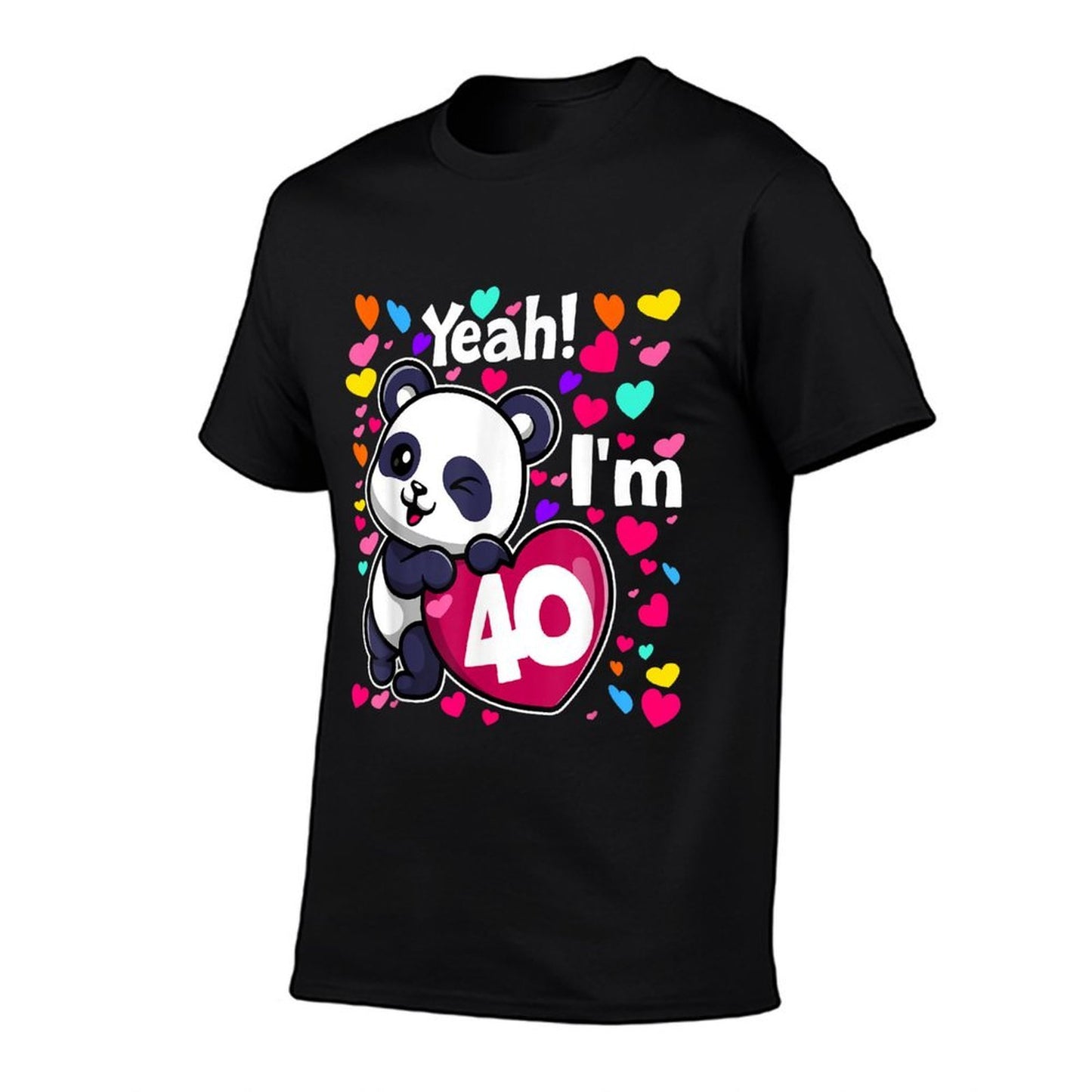 40 Years Old 40th Birthday Panda Hearts Cute Girl Party Polyester Blend T-Shirt