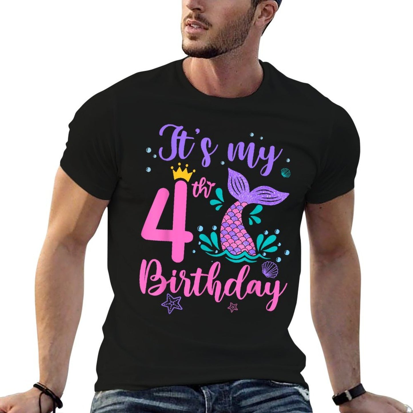 Kids 4 Year Old It's My Birthday Mermaid 4th Girl Daughter Polyester Blend T-Shirt