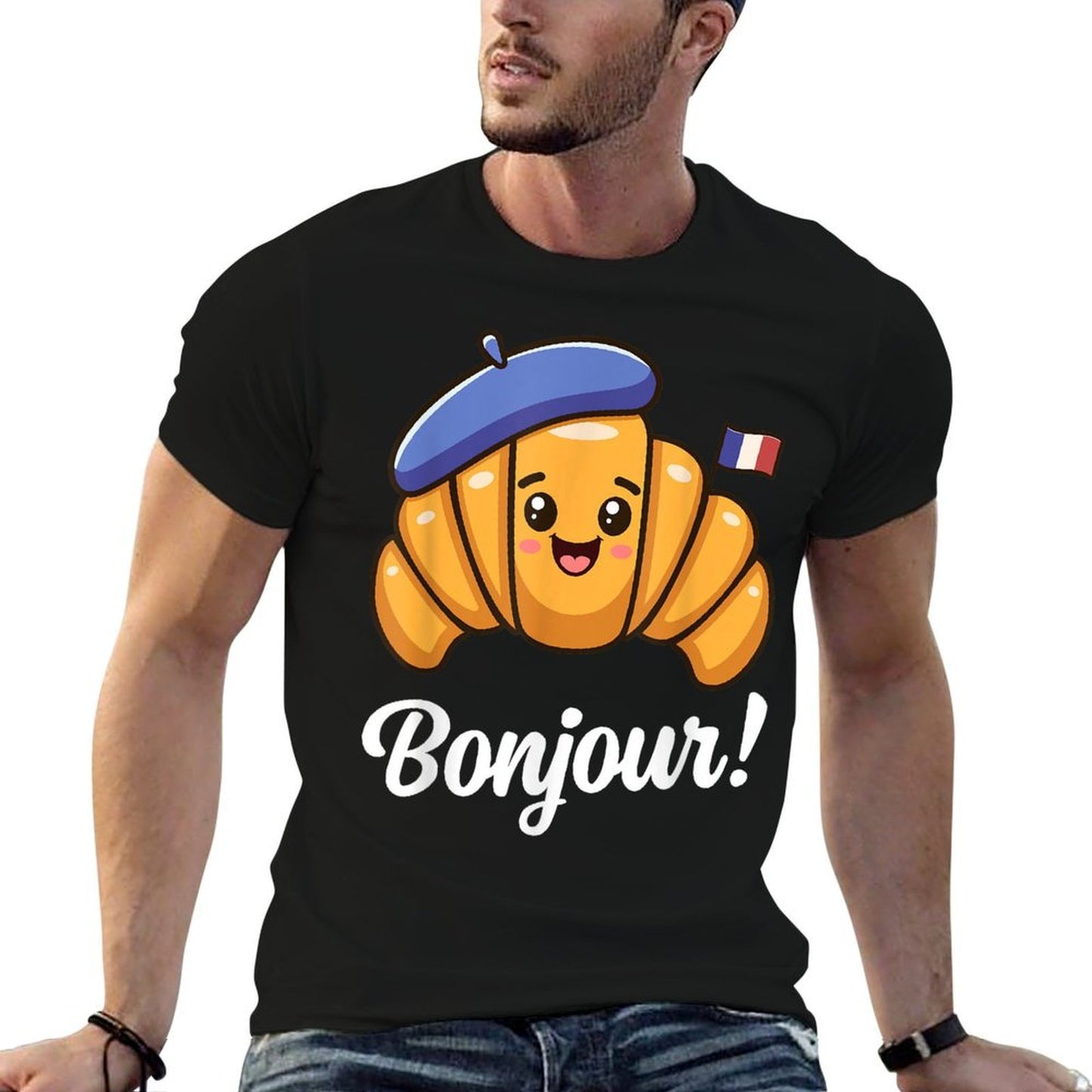 Croissant French Saying Quote France Baking Breakfast Funny Cotton T-Shirt