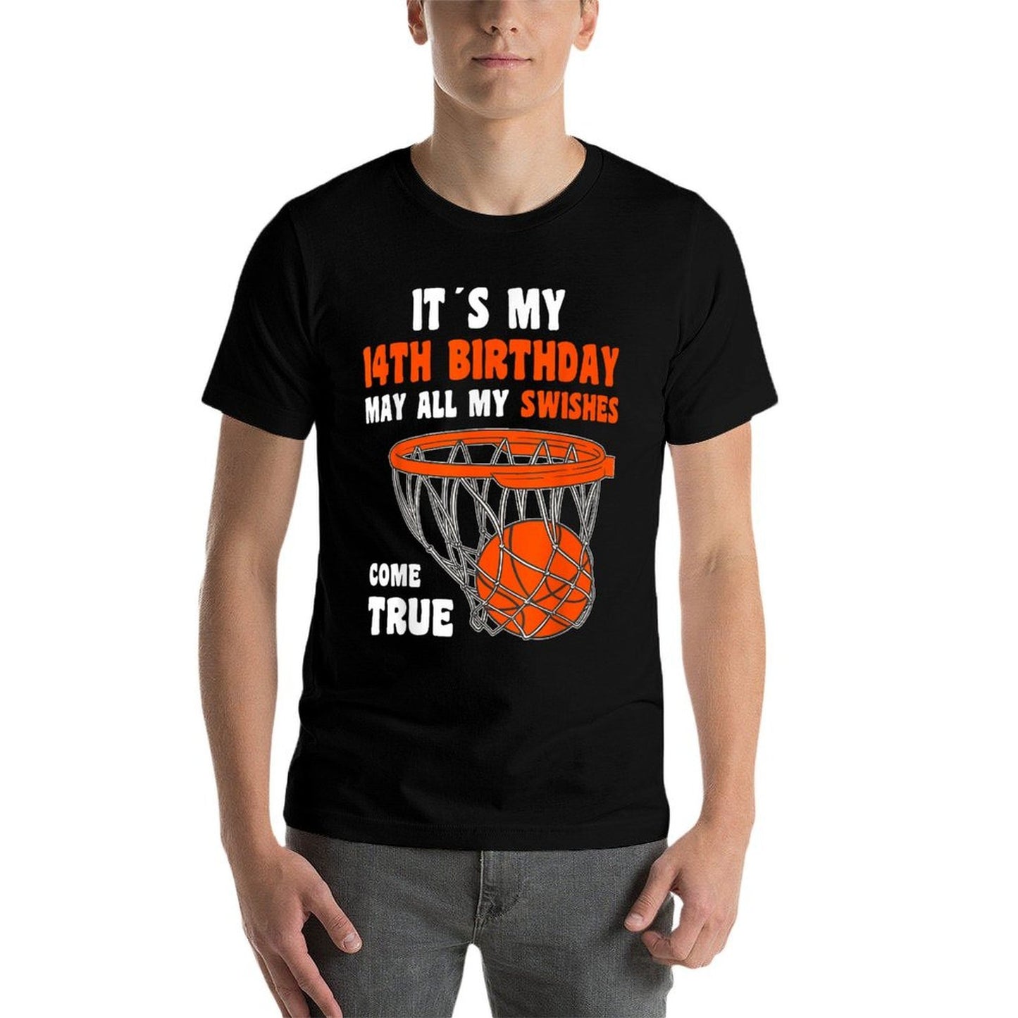 14 Year Old Happy 14th Birthday Basketball 14th Birthday Stretchy T-Shirt