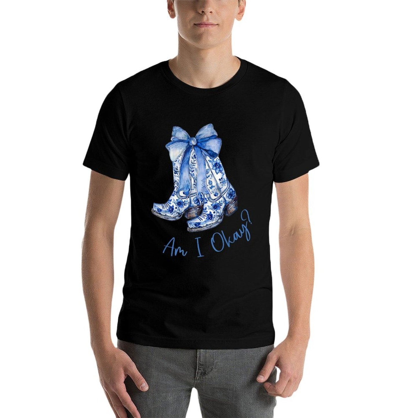 Am I Okay Boot Cowgirl Coquette Bow Women Girl Tagless Design T-Shirt