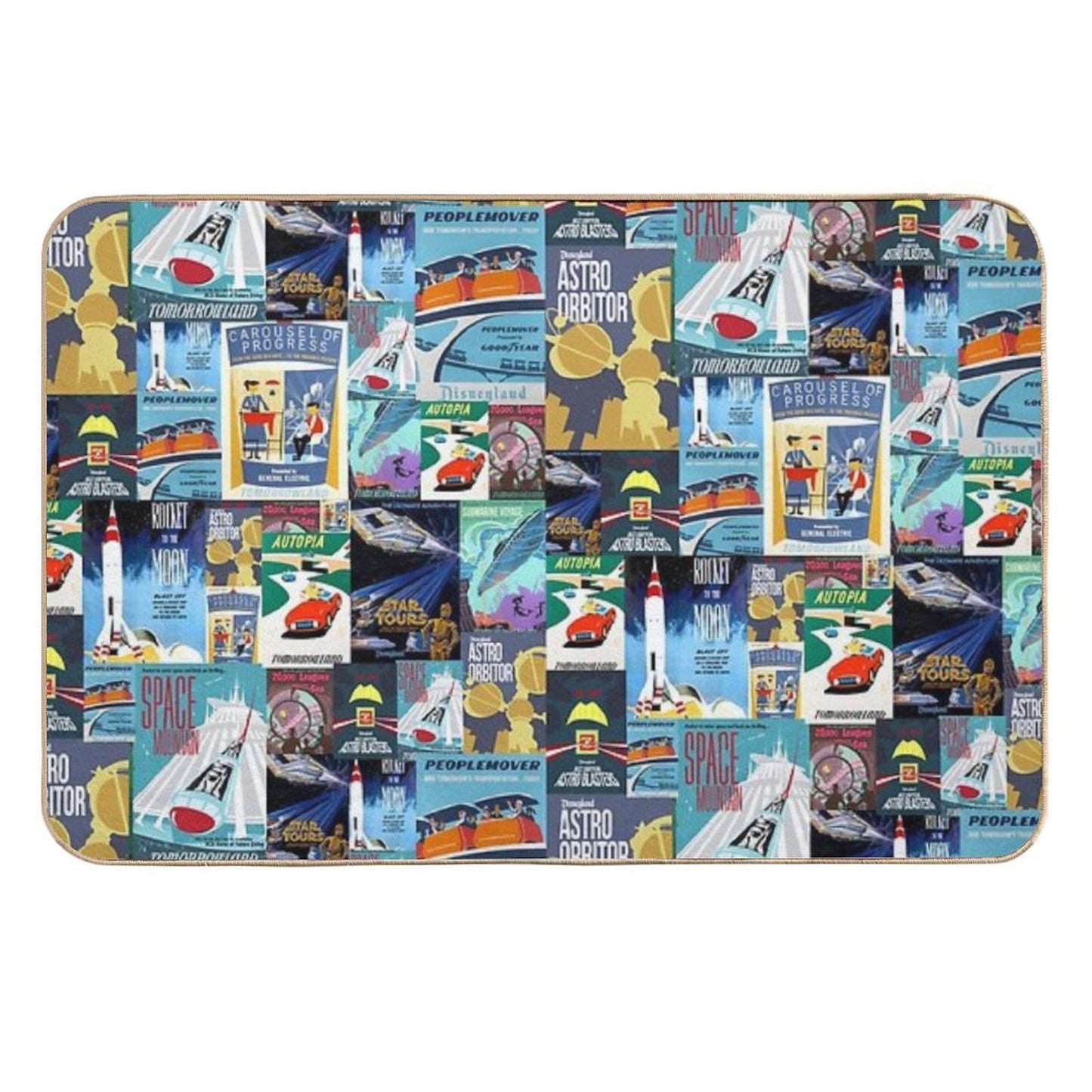 Tomorrowland Theme Park Vintage Ride Attraction Posters Stain-Proof Bath Mat