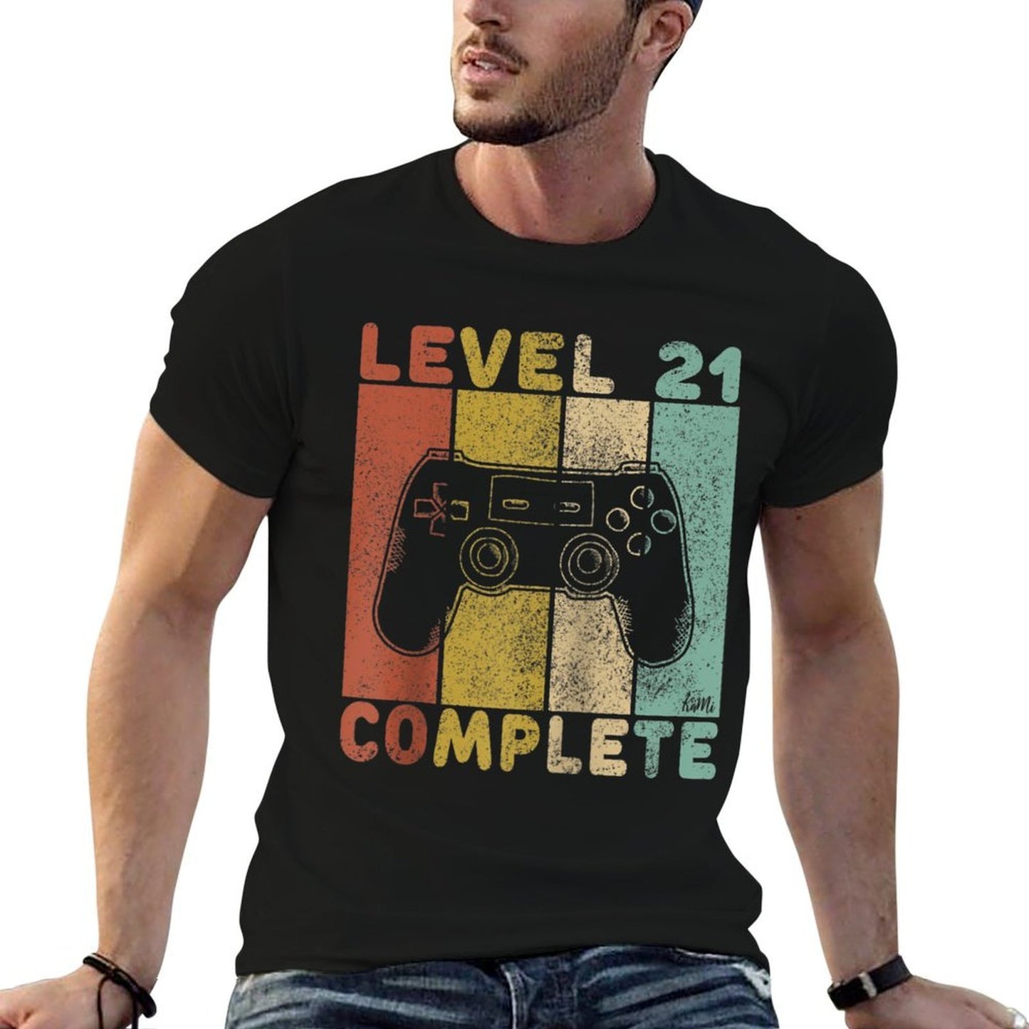 Mens 21st Birthday Men Gaming Level 21 Complete Raglan Baseball Oversized Silhouette T-Shirt