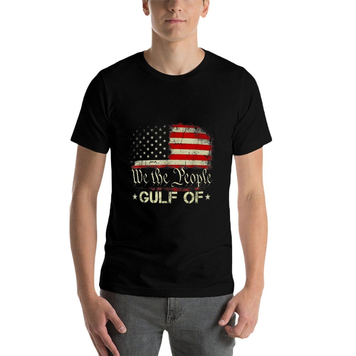 Gulf of USA America Funny Gulf of Mexico USA Flag Map July 4 Heathered Texture T-Shirt