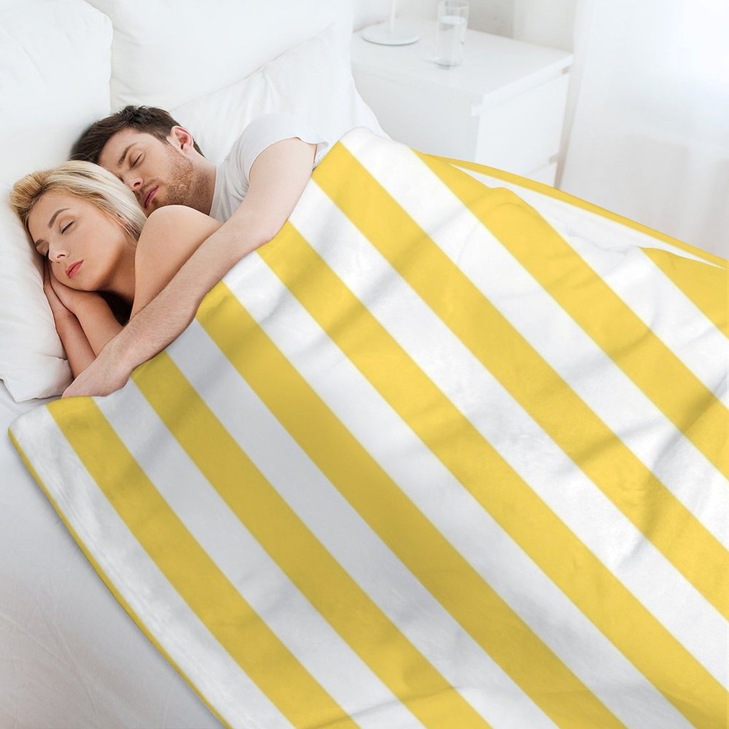 Yellow And White Vertical Stripes Plush Throw Blanket