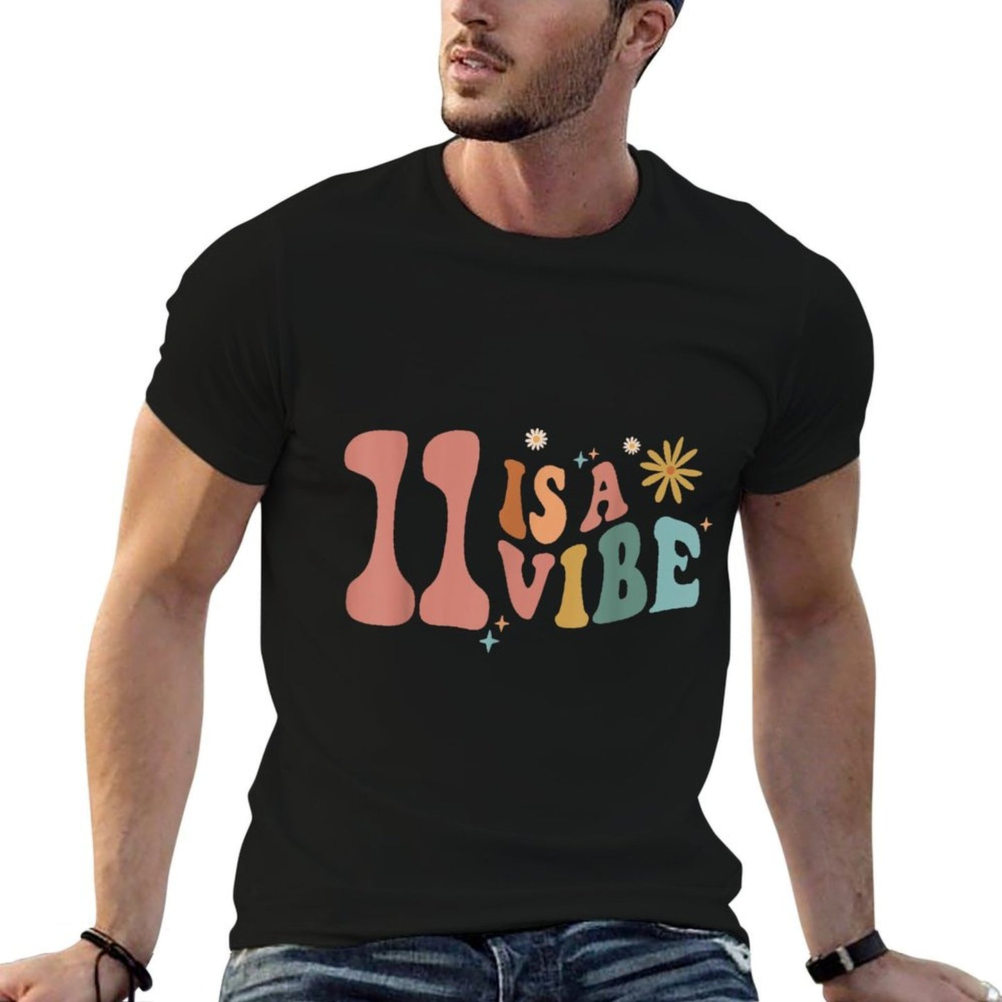 11 Is A Vibe Girls 11th Birthday Eleven Pink Boho Hippie High-quality Stitching T-Shirt