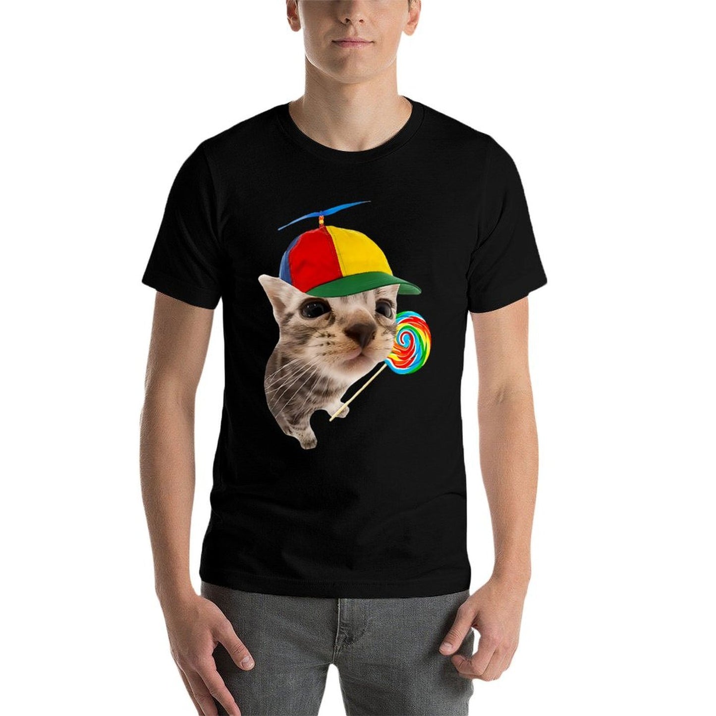 Silly Cat With Lollipop Meme Heathered Texture T-Shirt