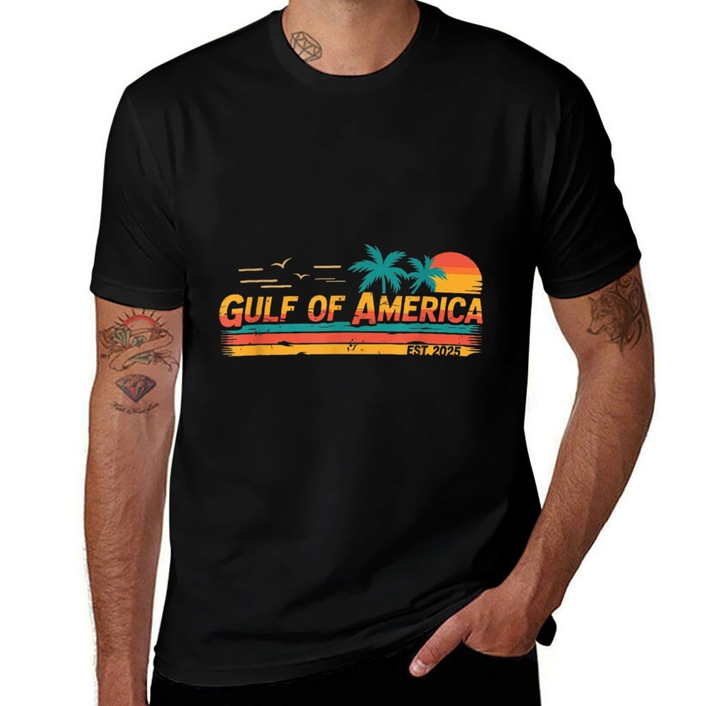 Vintage Gulf Of Us America Retro Sunset Gulf Of Us America Lightweight T-Shirt