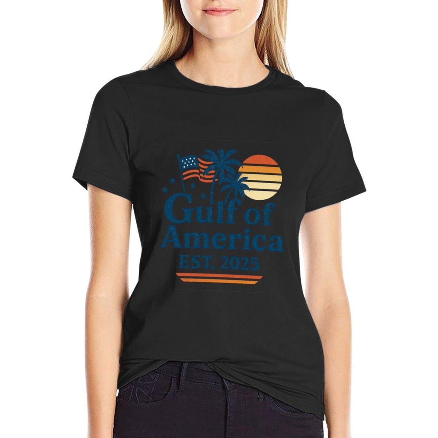 Gulf of US Patriotic Vintage America Design Polyester Blend T-Shirt