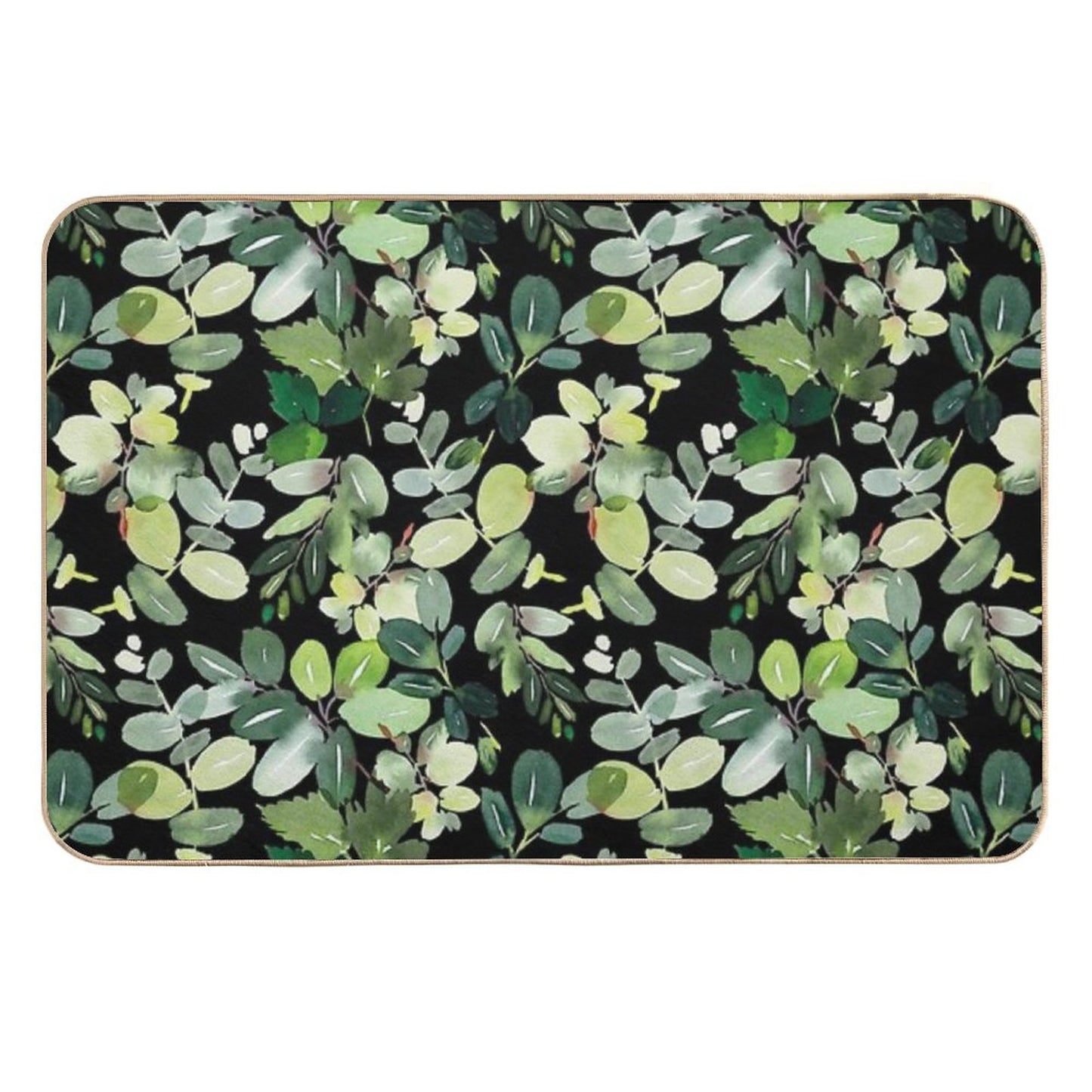 Green Foliage on Black Toxin-Free Bath Mat