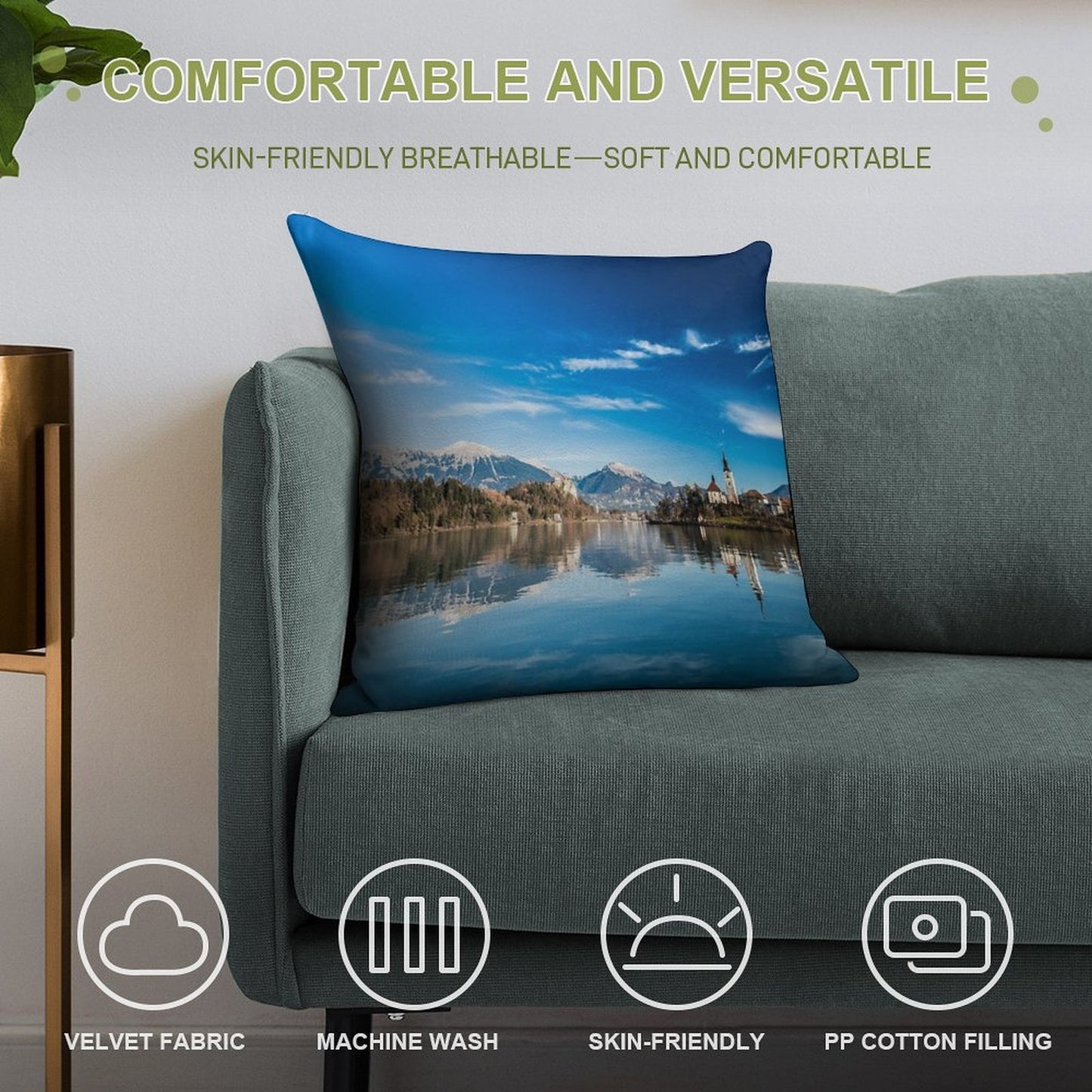 Morning at The Lake of Bled Soft Ultra-Soft Texture Throw Pillow