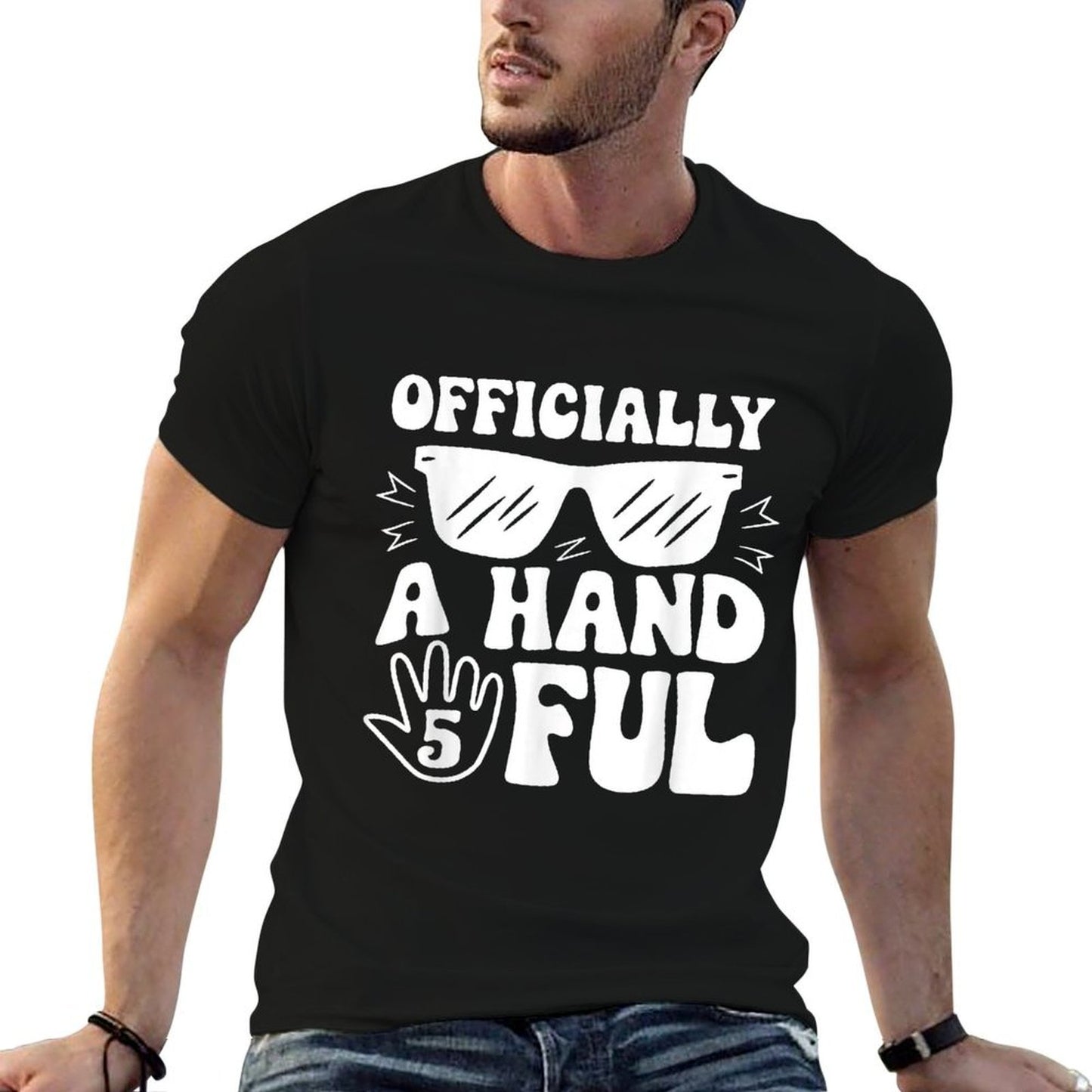 I'm Officially A Handful 5th Birthday Party Boys Funny Five Cotton T-Shirt
