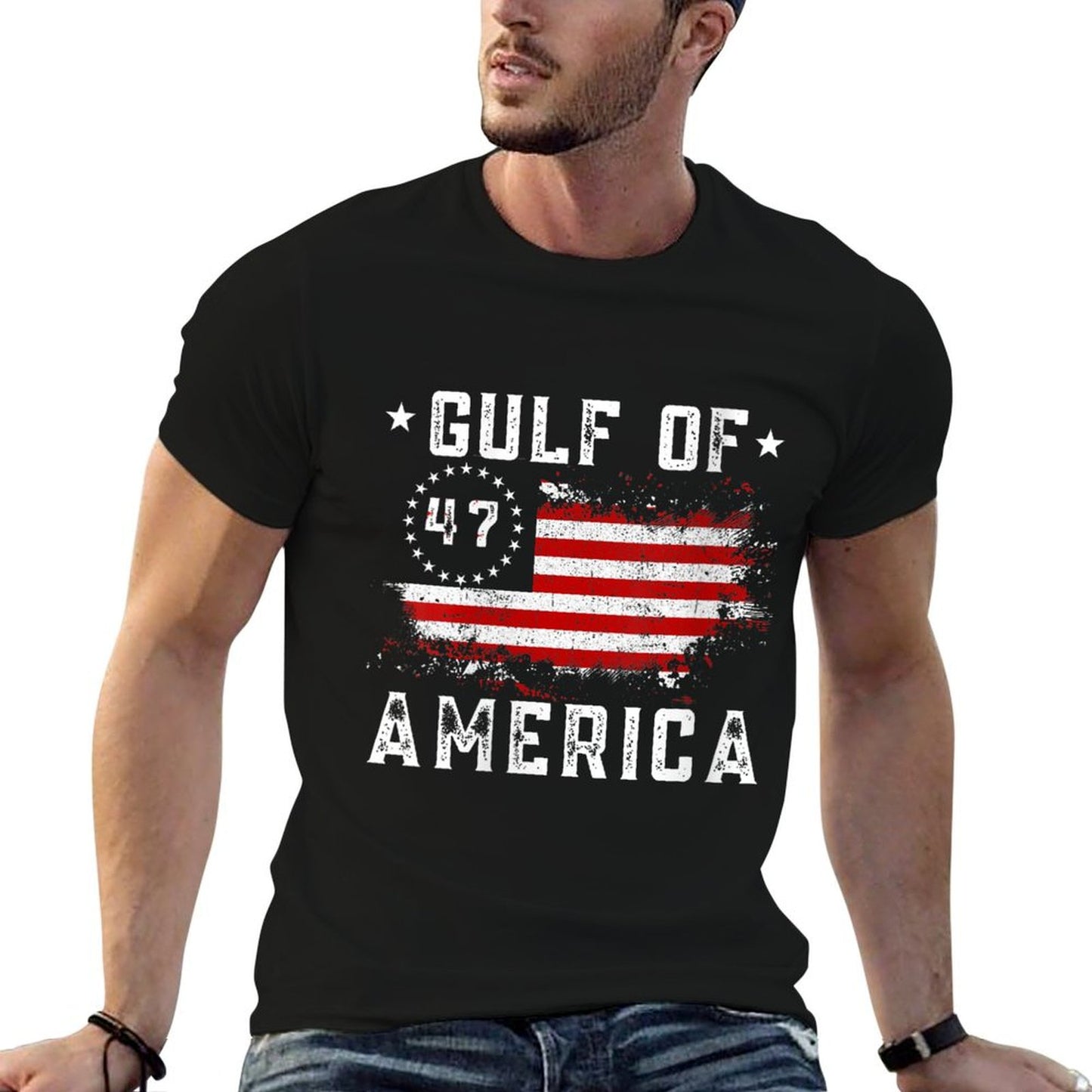 Womens Gulf Of USA America Funny USA Flag for Men Women V-Neck Eco-friendly Material T-Shirt