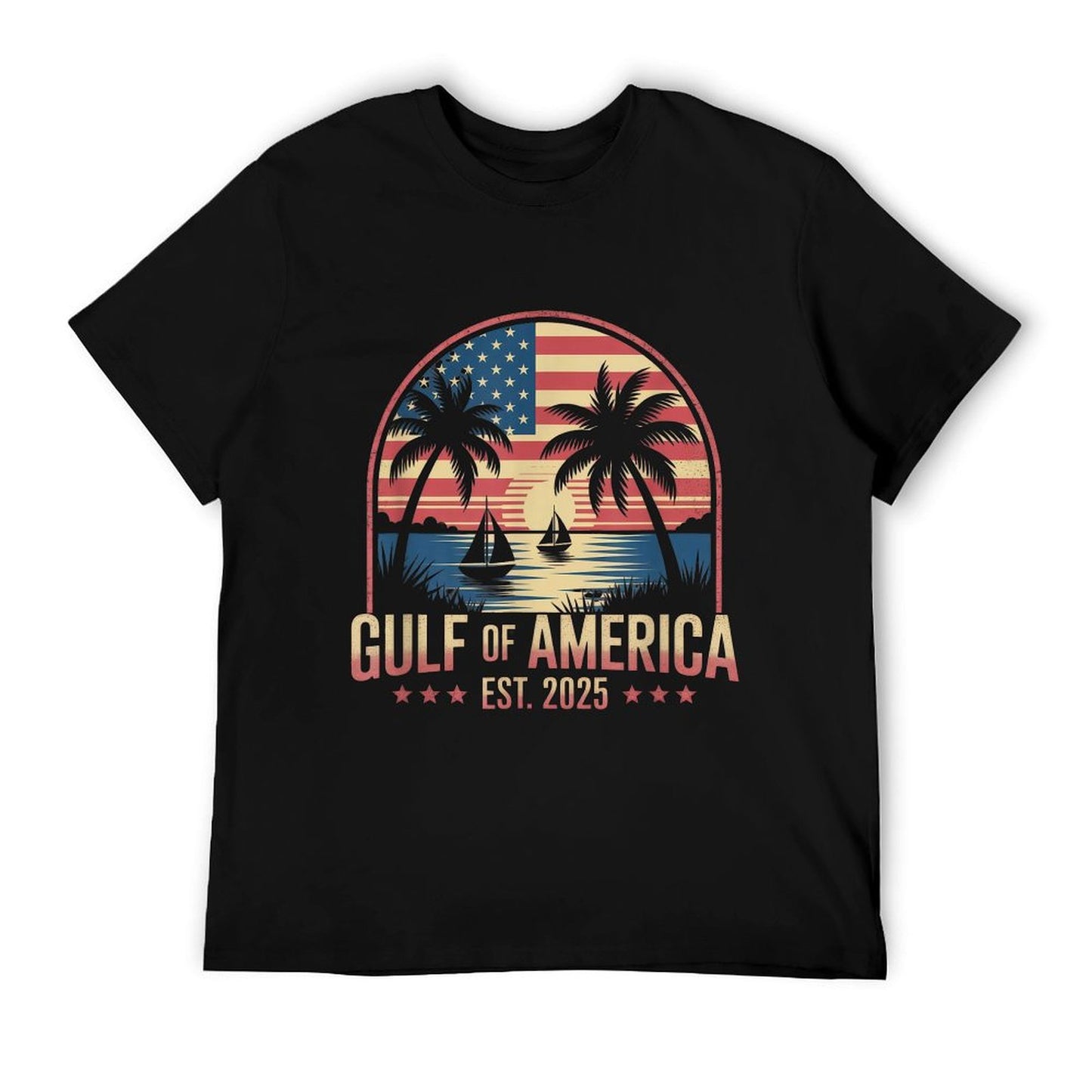 Retro Gulf Of USA America Est 2025 Gulf Mexico American Flag Polyester Blend T-Shirt
