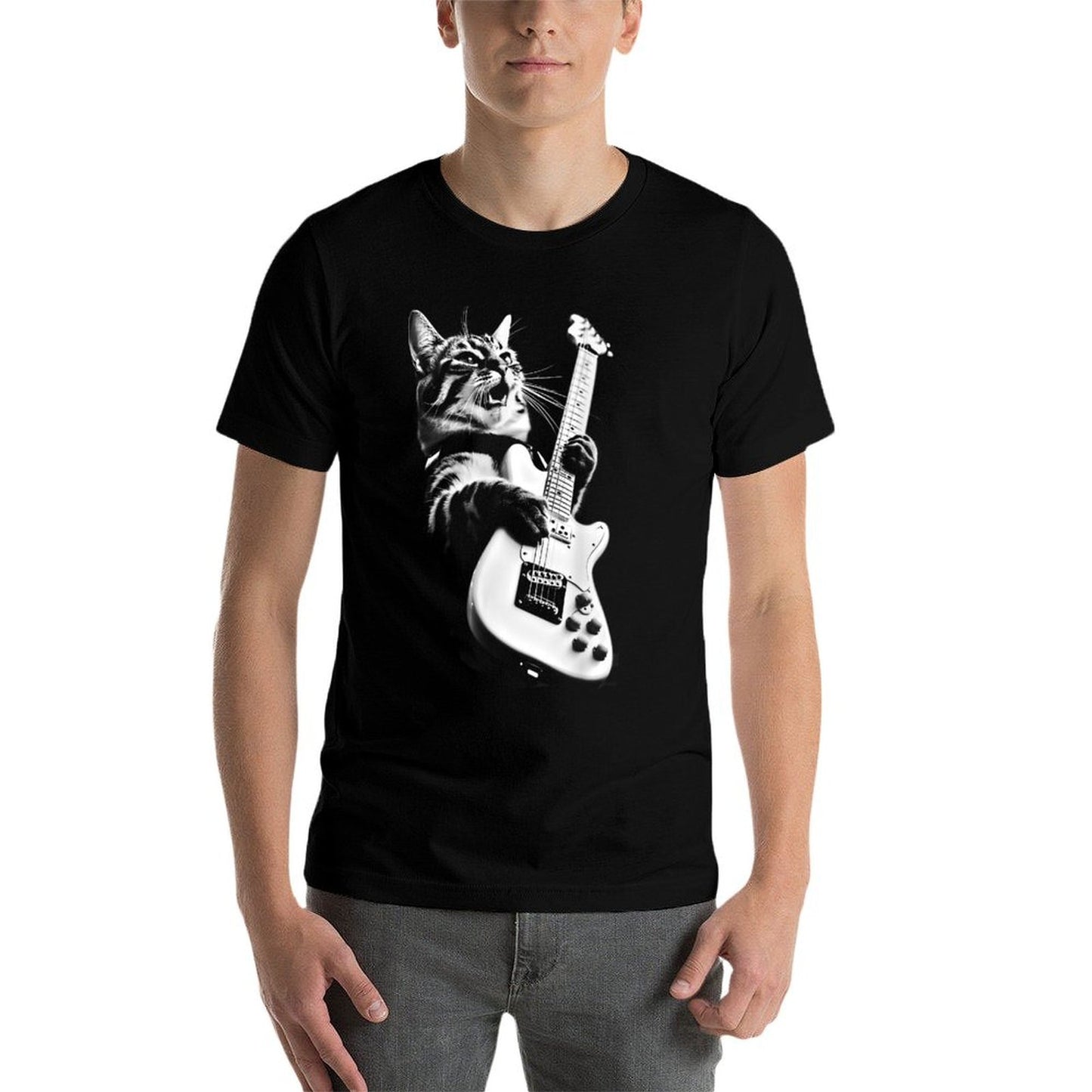 Unknown Designer Rock Cat Playing Guitar - Funny Guitar Cat Relaxed-fit T-Shirt