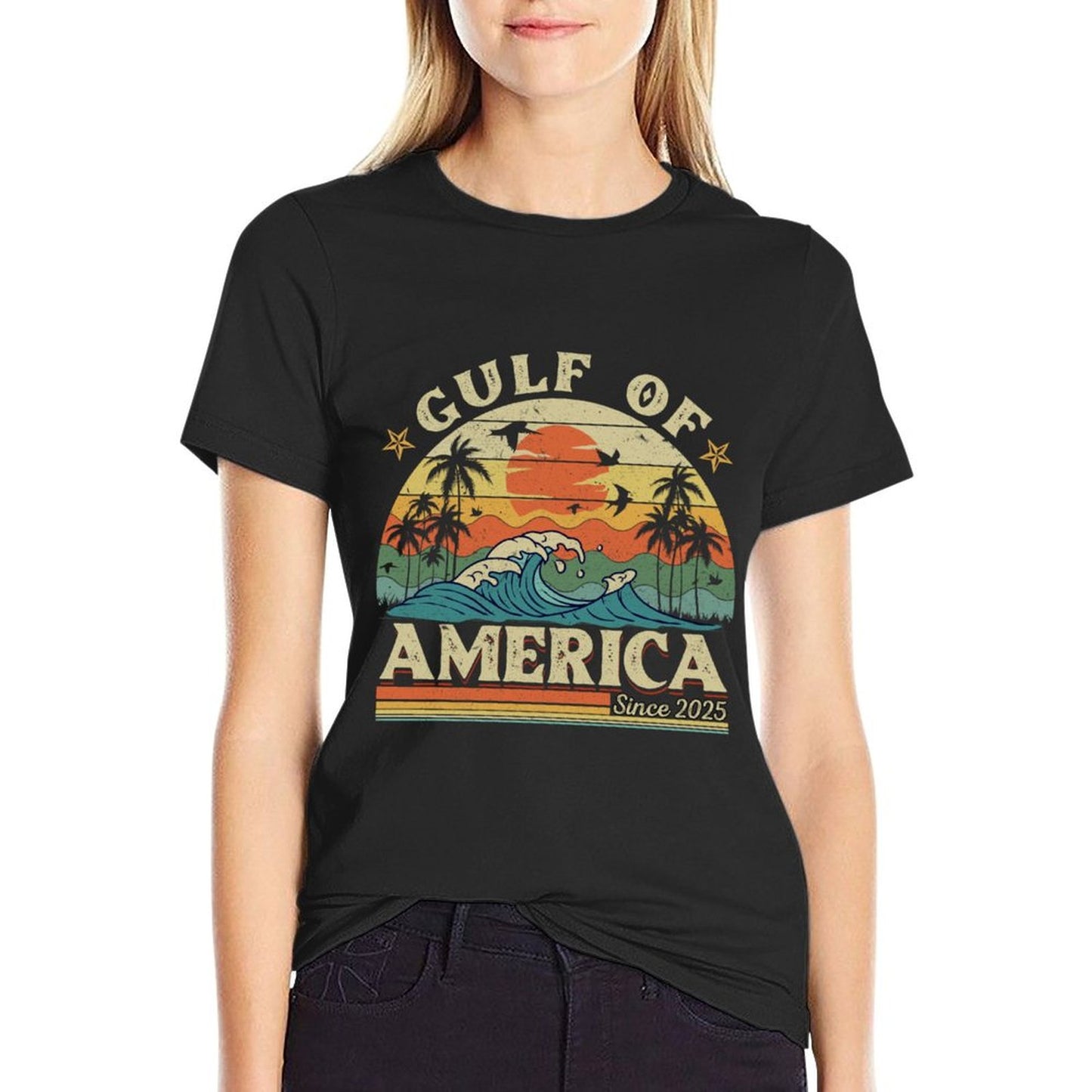 Gulf of USA America Funny Vintage USA Flag Summer-ready Fabric T-Shirt