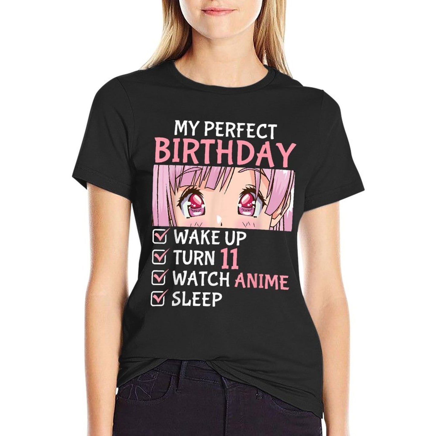 11th Birthday Watch Anime 11 Years Old Animen Girls Slim-fit Cut T-Shirt