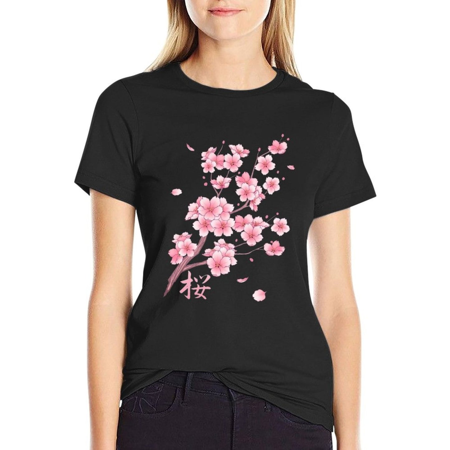 Falling Sakura Cherry Blossom Polyester Blend T-Shirt