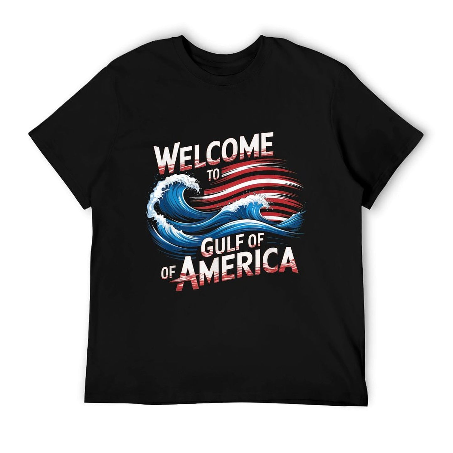 Gulf Of USA America Gift Men Women Flag Beach Ribbed Collar T-Shirt