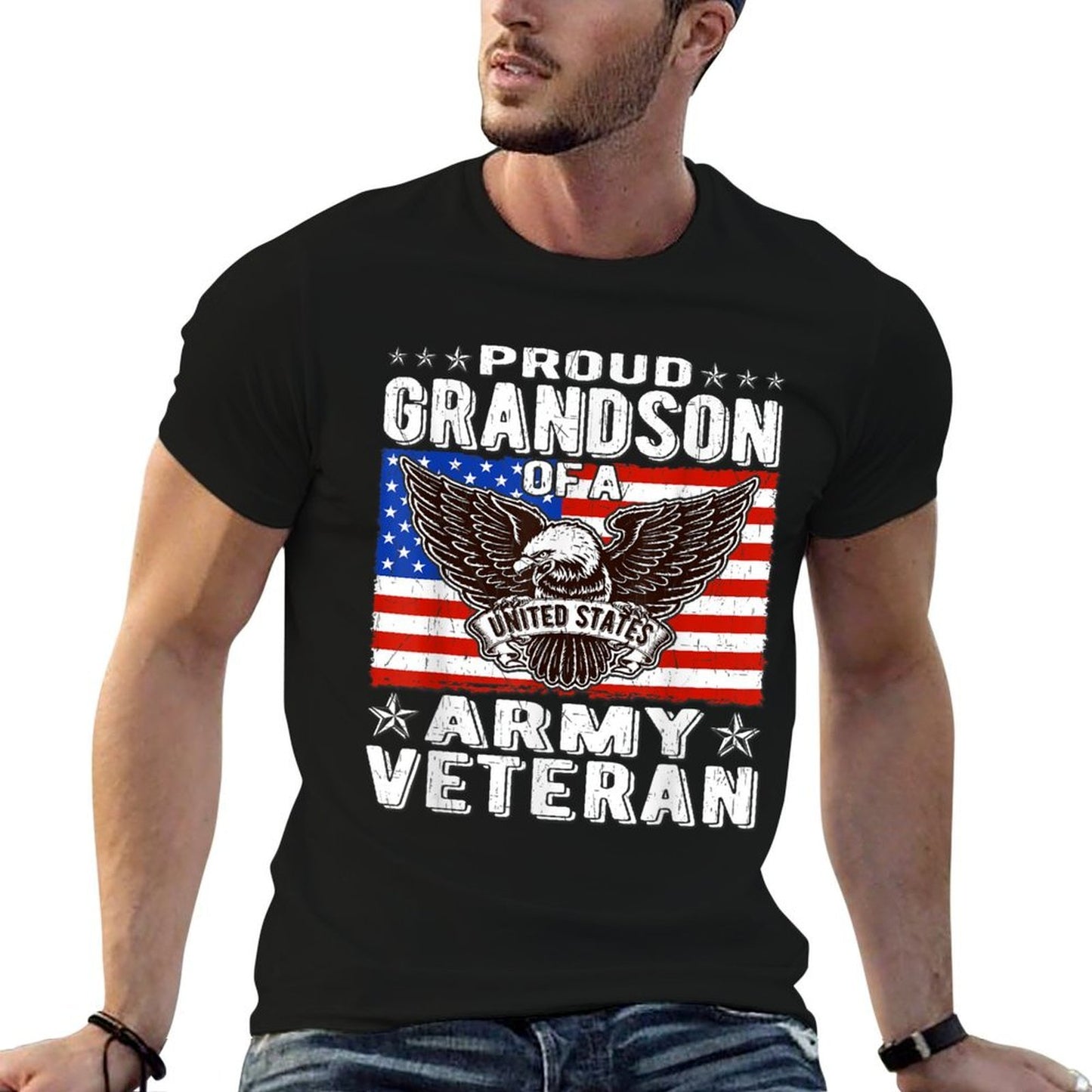 Proud Grandson Of US Army Veteran Patriotic Military Family Quick-drying T-Shirt