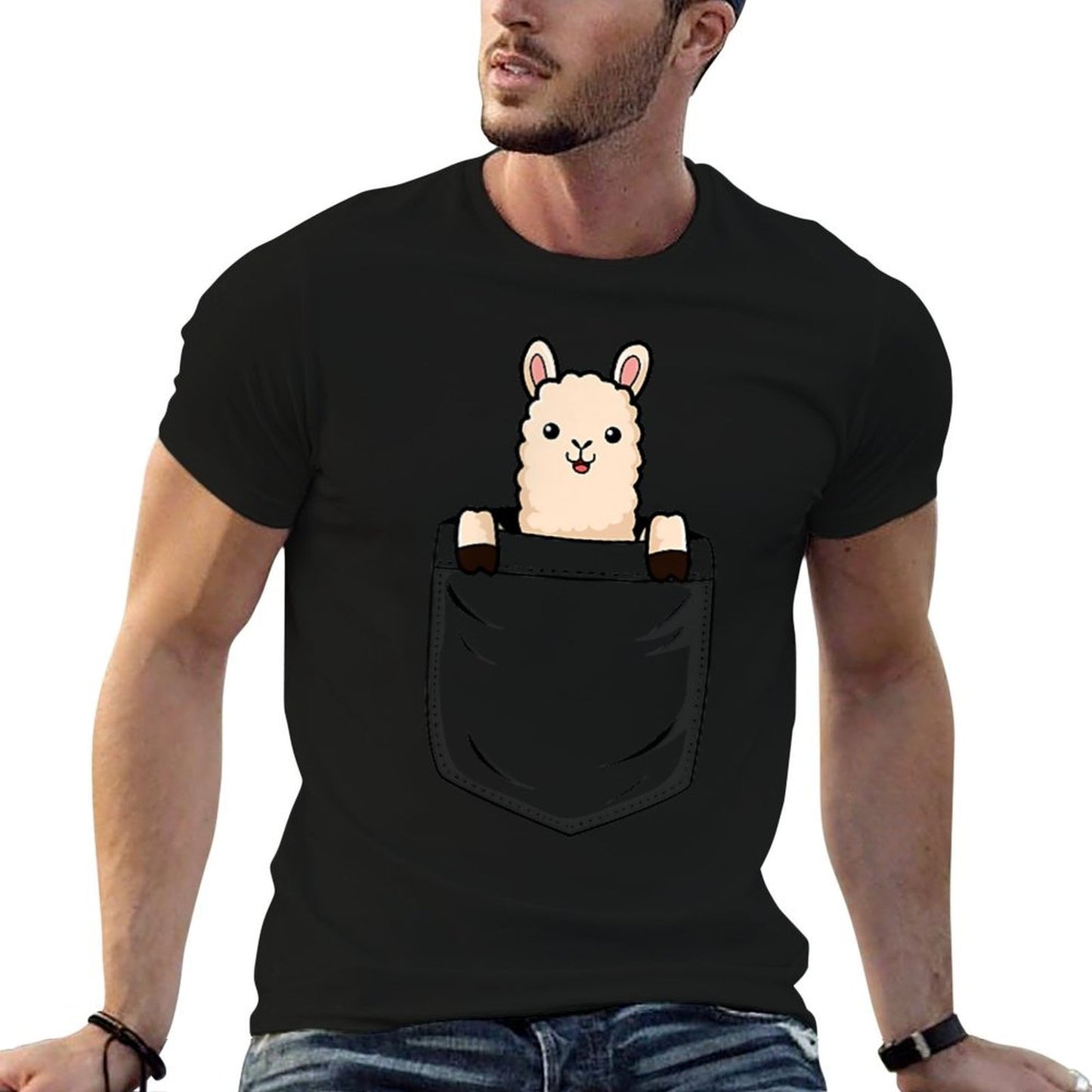 Llama Lovers Cute Funny Llama In Pocket Lightweight T-Shirt