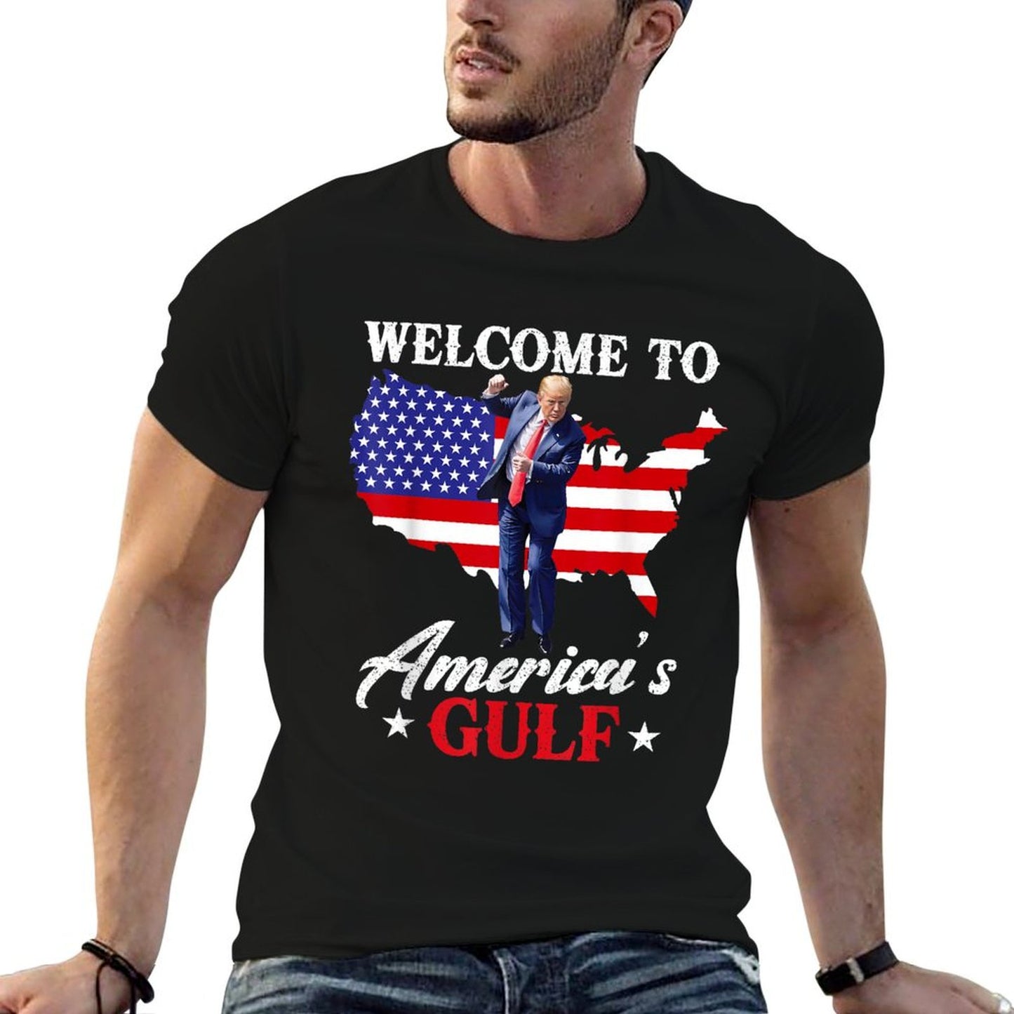 Gulf of USA America Funny USA Flag Slim-fit Cut T-Shirt