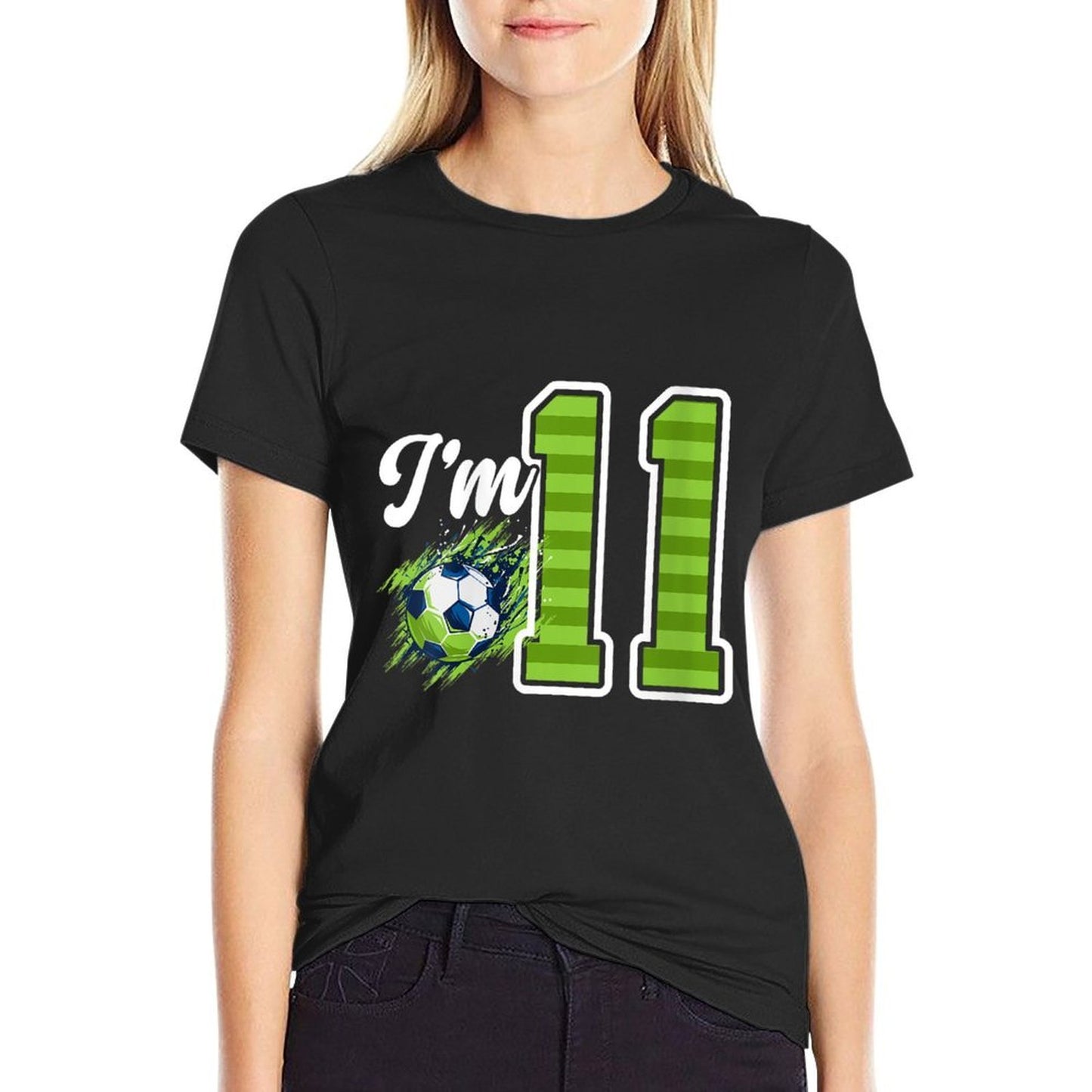 Womens 11th Soccer Birthday Party Eleven Year Old Soccer Player Stretchy T-Shirt