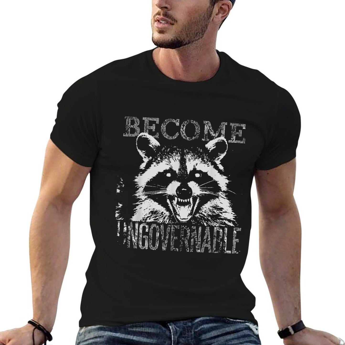 Vintage Angry Raccoon Become Ungovernable Trash Panda Meme Oversized Silhouette T-Shirt