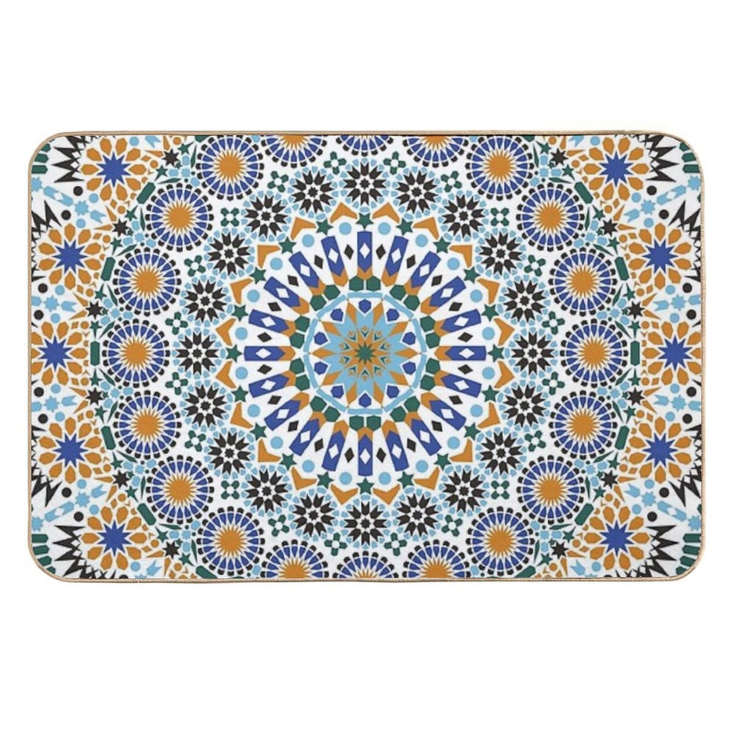 Moroccan Zelig Tile Retro Abstract Multi Color Pattern Repositionable Bath Mat