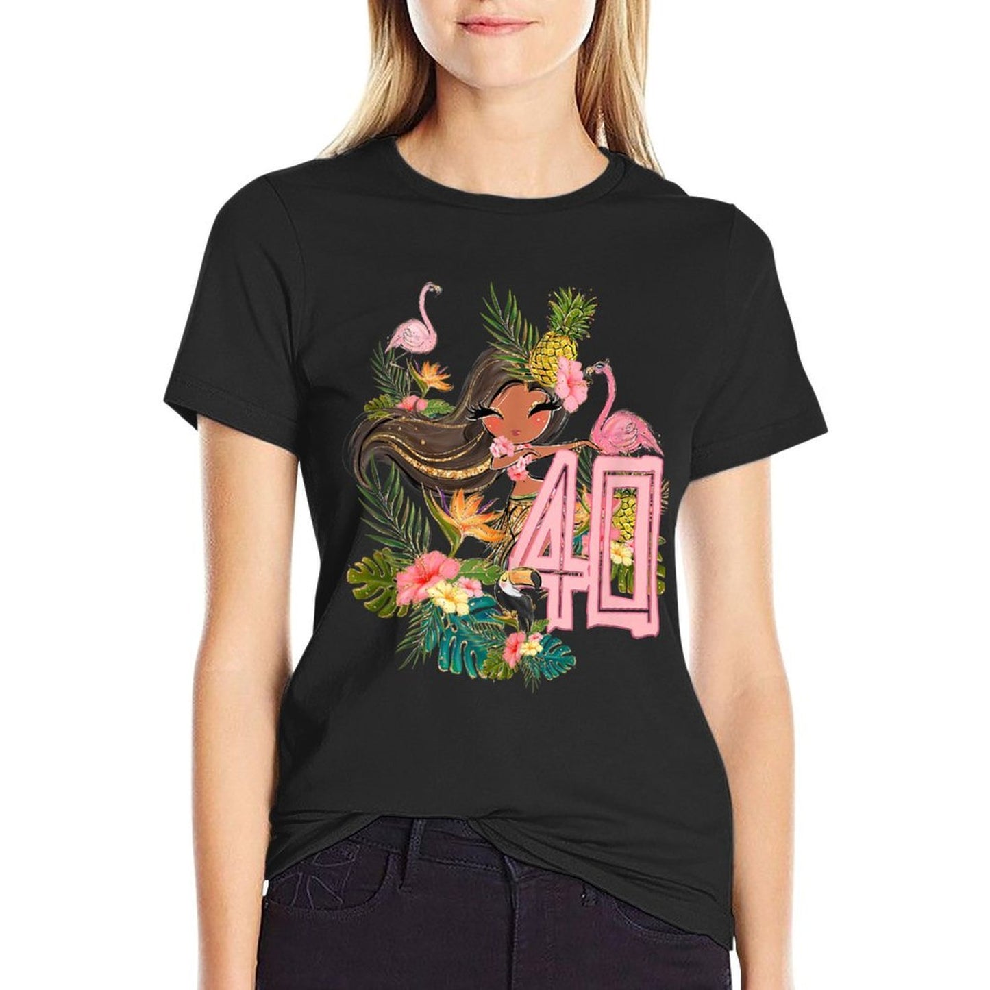 40th Birthday Tiki Party Pool Summer Hula Hawaiian Luau Heathered Texture T-Shirt