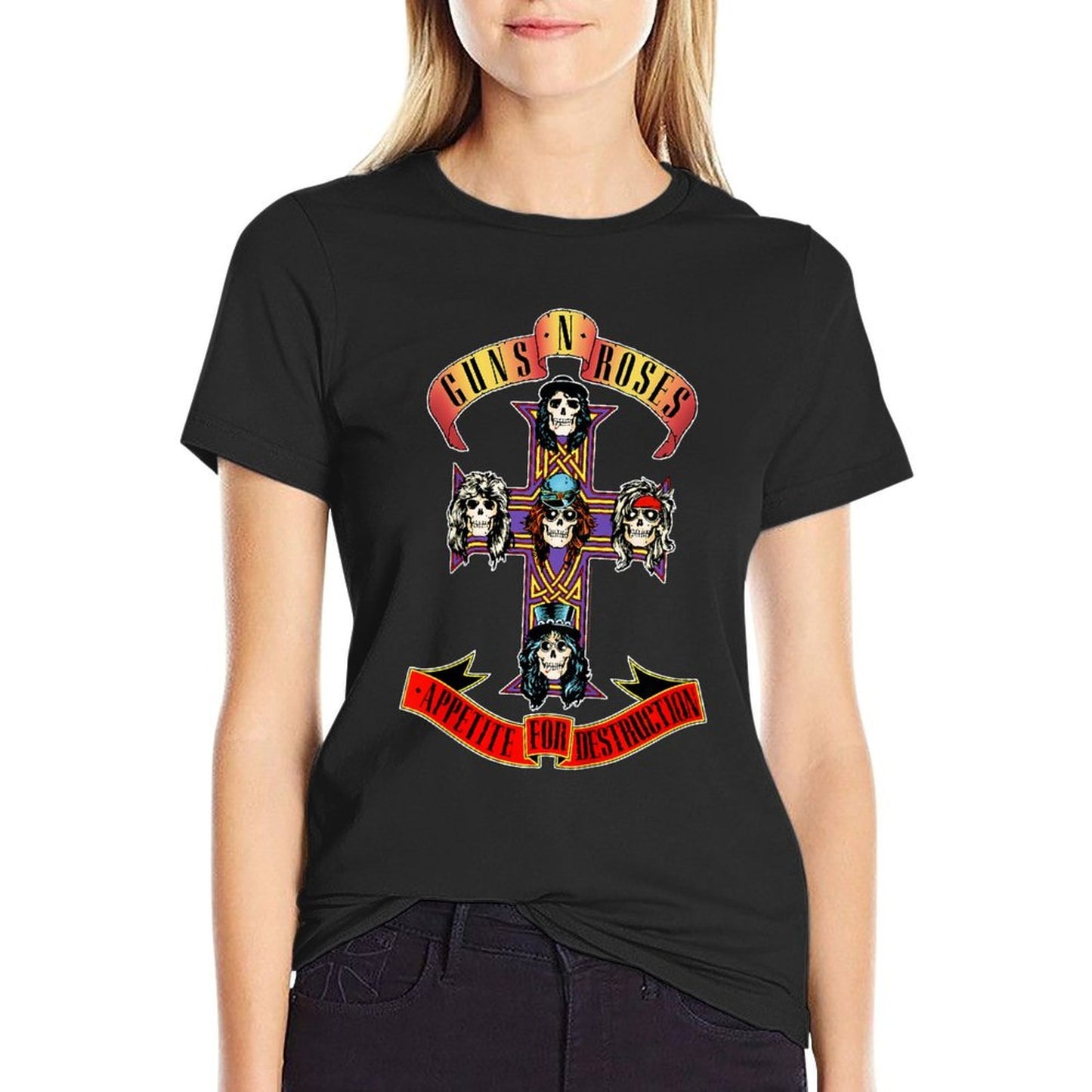 Youth Guns N' Roses Official Cross Ribbed Collar T-Shirt