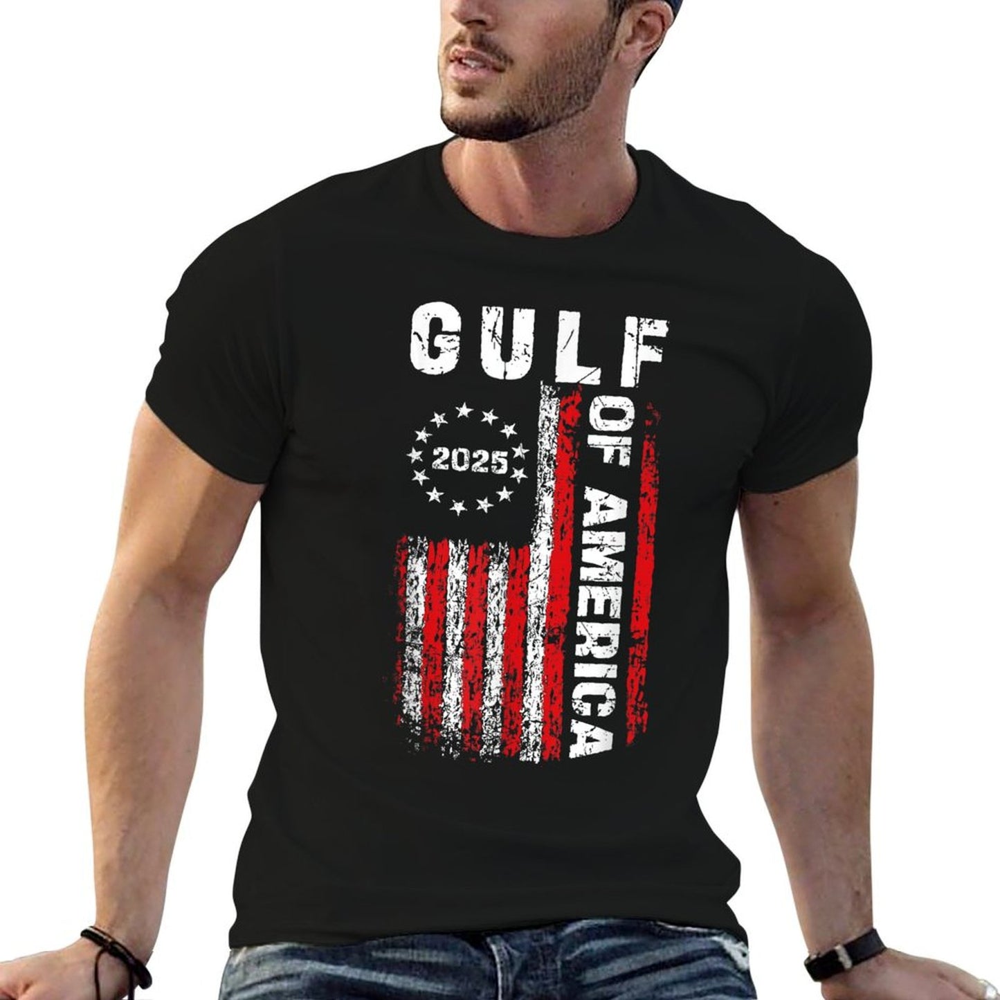 Gulf of USA America Funny USA Flag Wrinkle-resistant T-Shirt