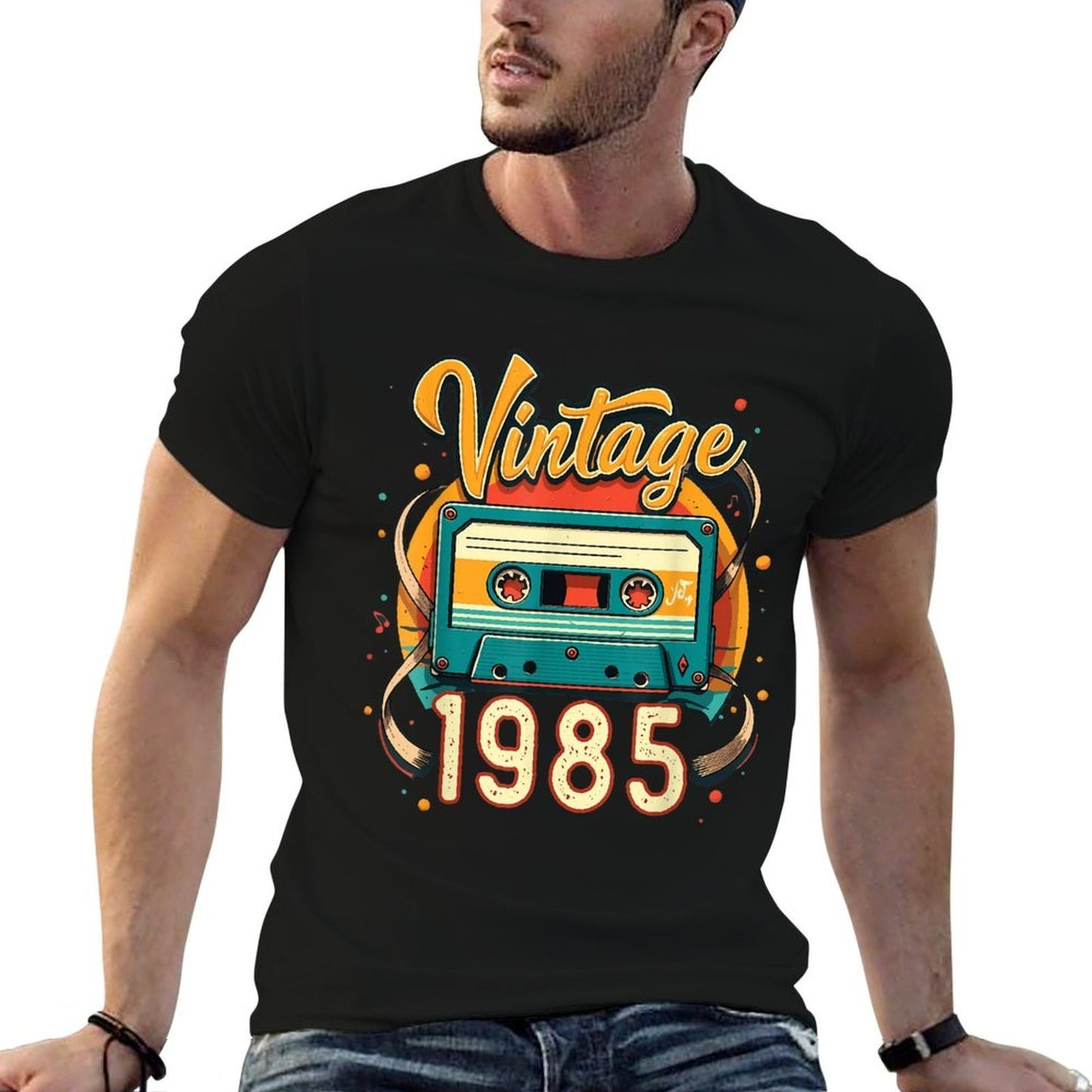 40th Birthday Gifts for Men Women Born in 1985 Retro Vintage Rolled Sleeves T-Shirt