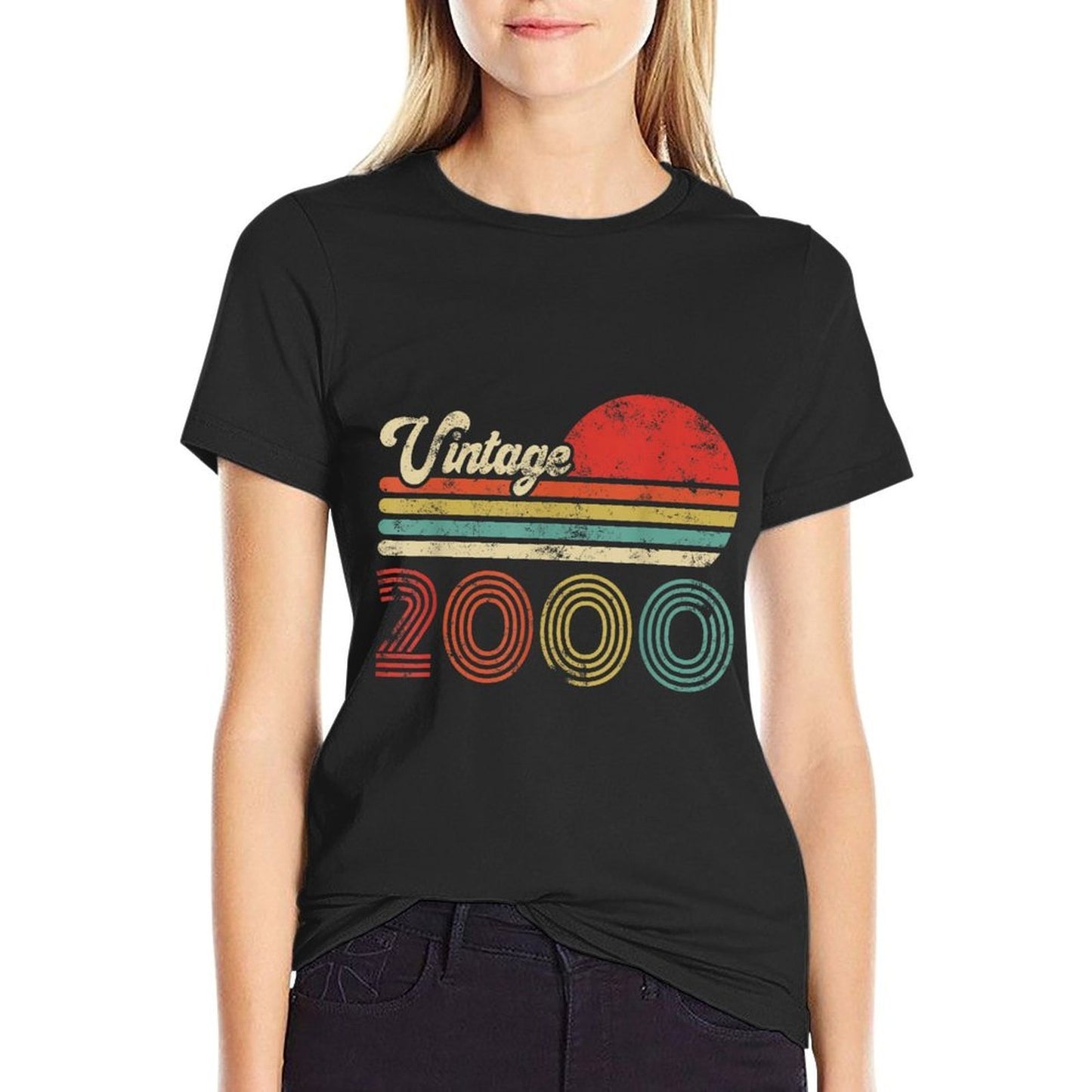 24 Year Old Birthday Vintage 2000 24th Birthday Ribbed Collar T-Shirt