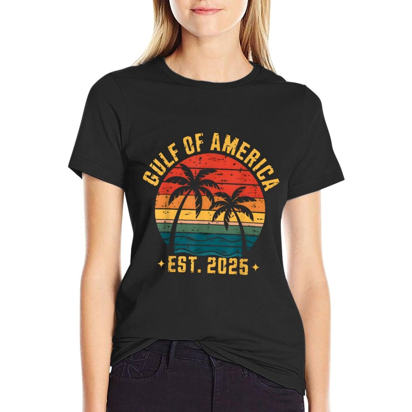 Retro Gulf Of USA America Est 2025 American Flag Wrinkle-resistant T-Shirt