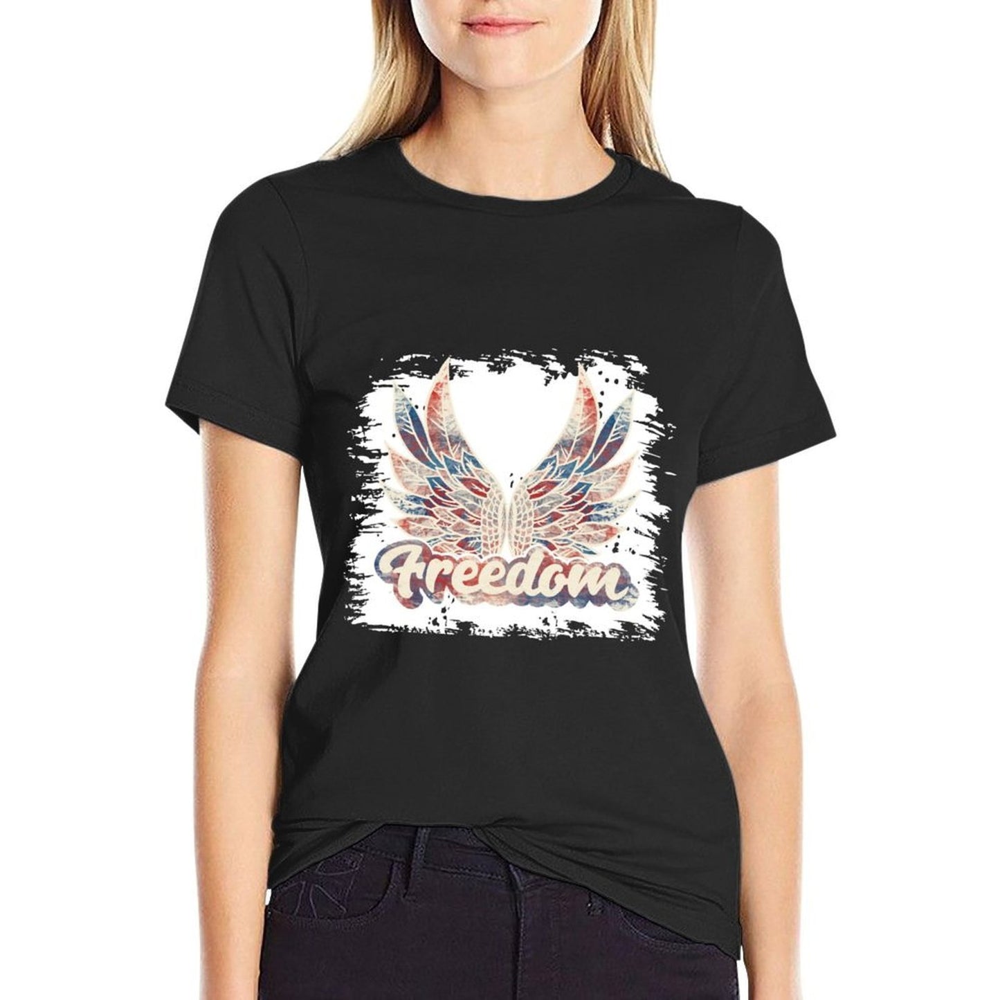 Bleached July 4th Freedom Wings Patriotic USA Angel Wings Vintage-inspired T-Shirt