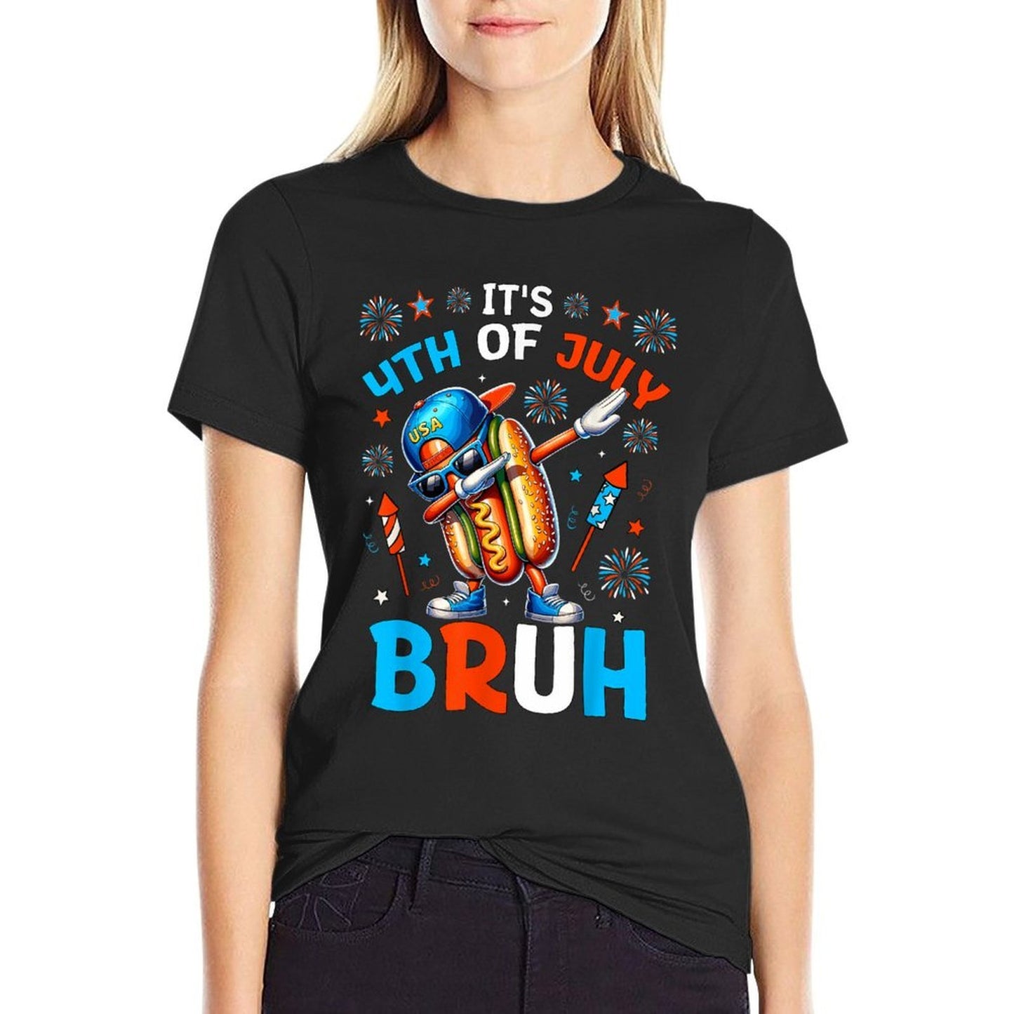 Bruh 4th Of July Boys Kids Hotdog Funny Fourth of July Tagless Design T-Shirt