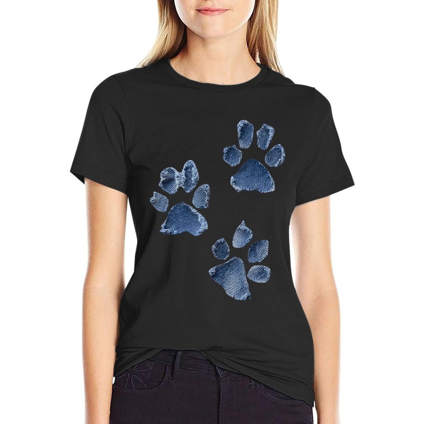 Dog Paw Print Denim Style – Distressed Animal Lover Retro Tagless Design T-Shirt